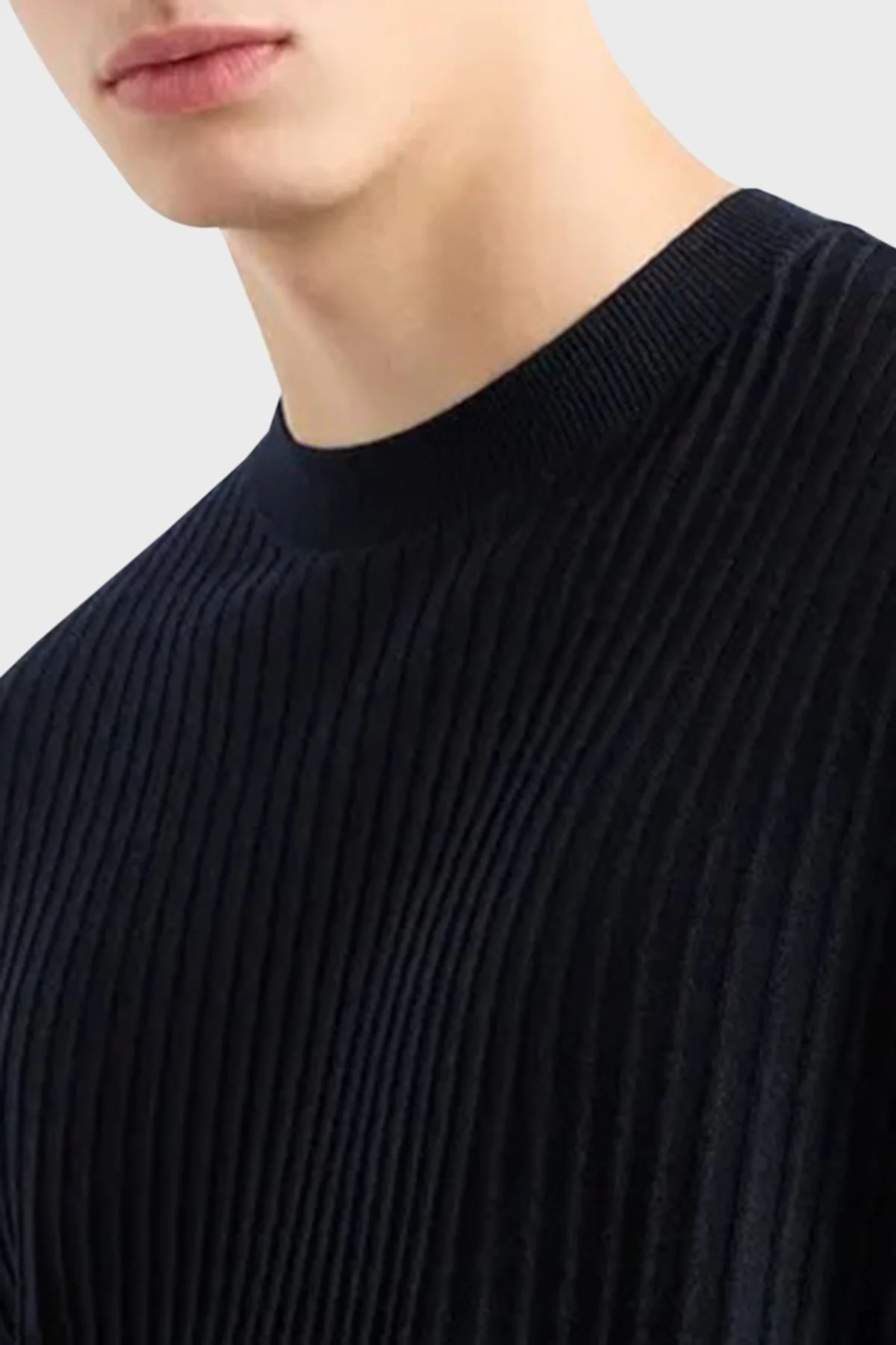 Emporio Armani Logolu % 100 Yünlü Slim Fit Erkek Kazak EM000130 AF10460 UB118 LACİVERT - 2