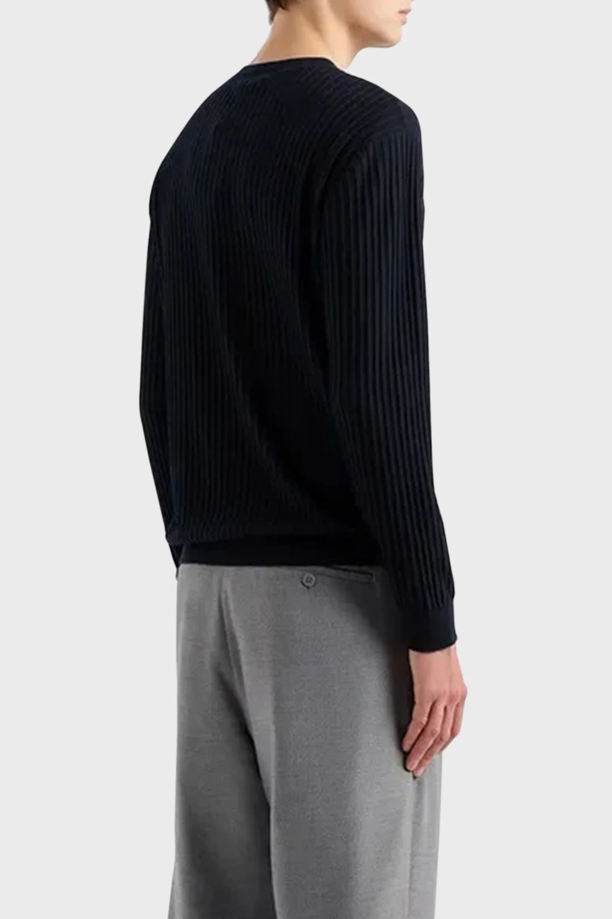 Emporio Armani Logolu % 100 Yünlü Slim Fit Erkek Kazak EM000130 AF10460 UB118 LACİVERT - 3