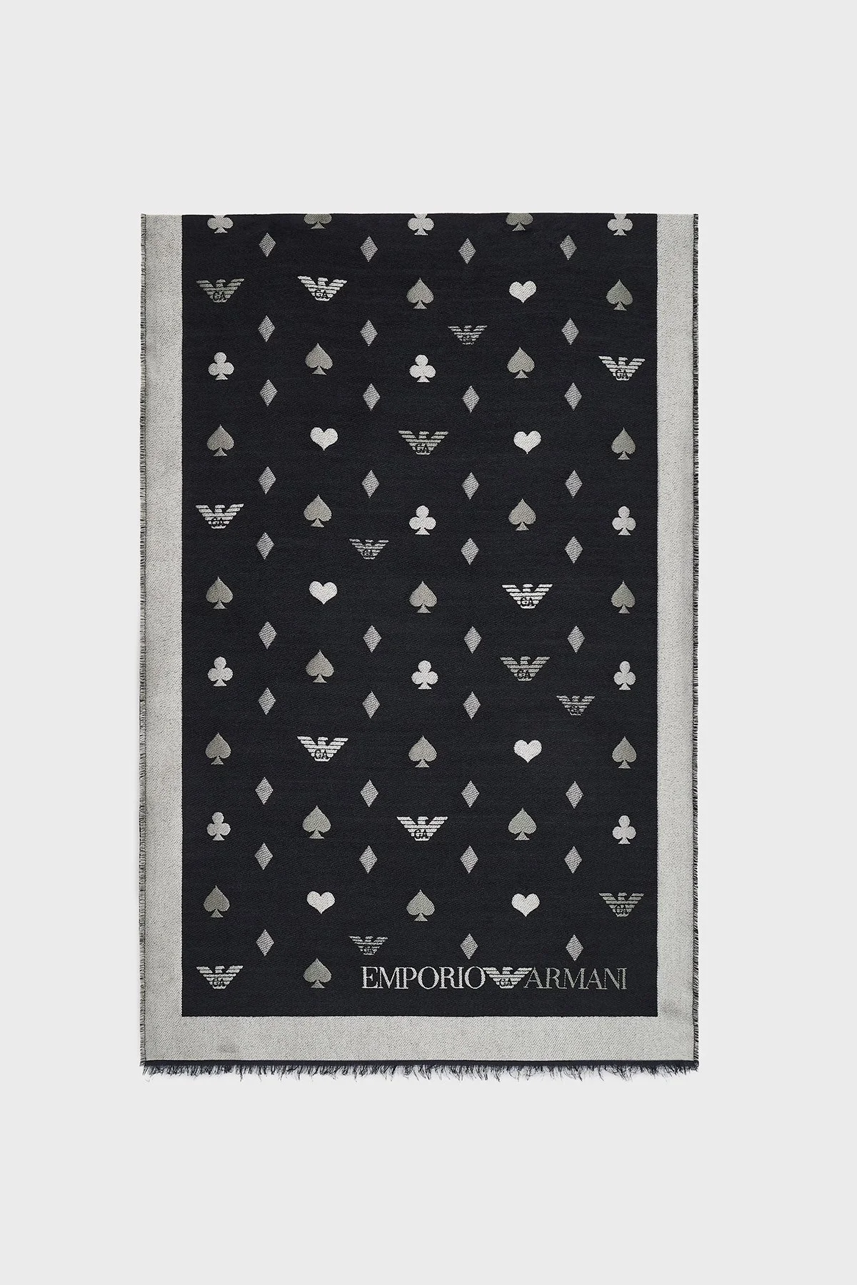 Emporio Armani Logolu 180 x 60 cm Çift Taraflı Bayan Şal EW003170 AF20049 FC011 SİYAH - 1