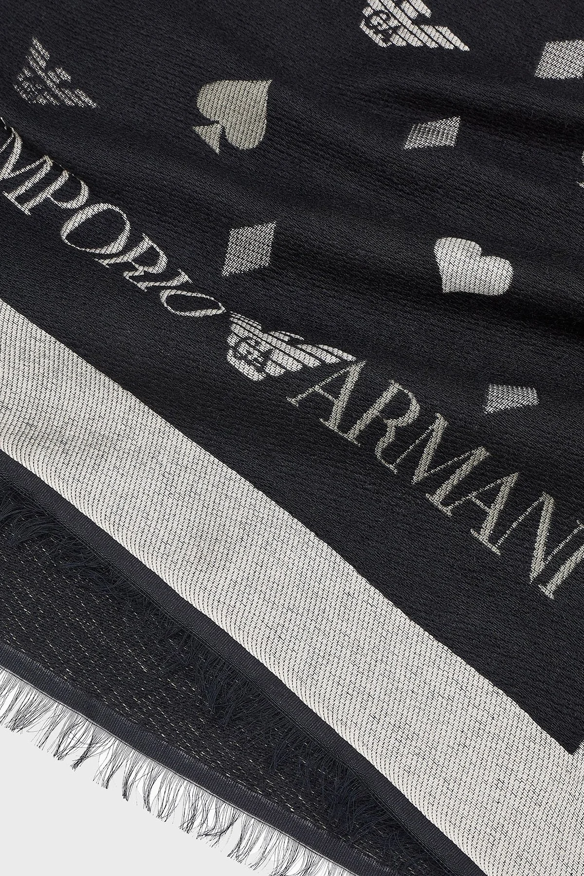 Emporio Armani Logolu 180 x 60 cm Çift Taraflı Bayan Şal EW003170 AF20049 FC011 SİYAH - 3
