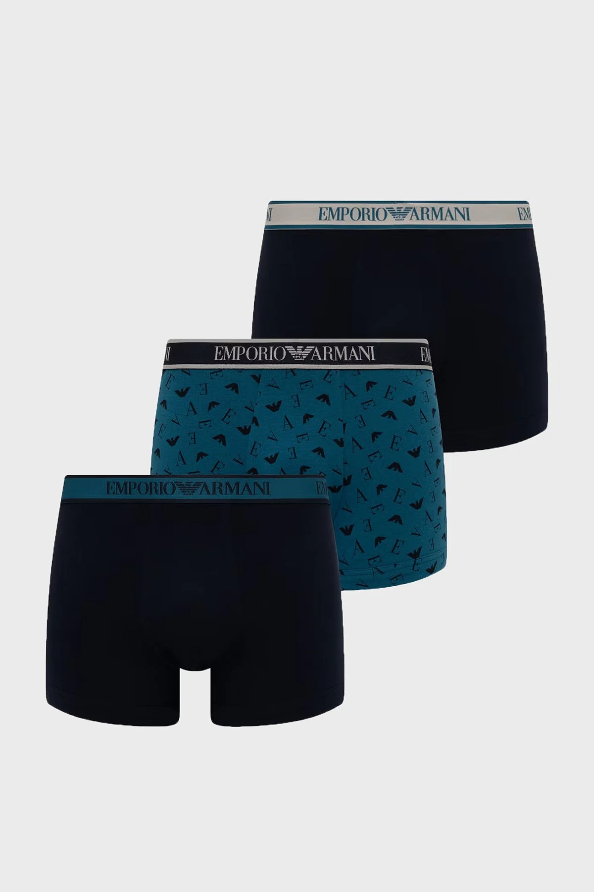 Emporio Armani Logolu 3 Pack Erkek Boxer EM000259 AF25019 MB676 Lacivert-petrol-lacivert - 1