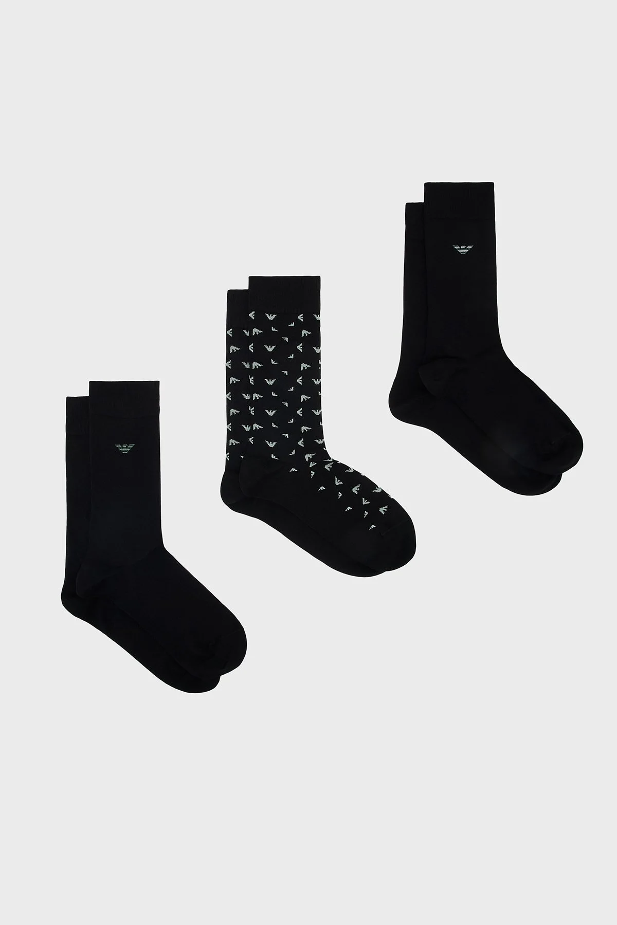 Emporio Armani Logolu 3 Pack Erkek Çorap EM000554 AF25376 MC647 Siyah - 1