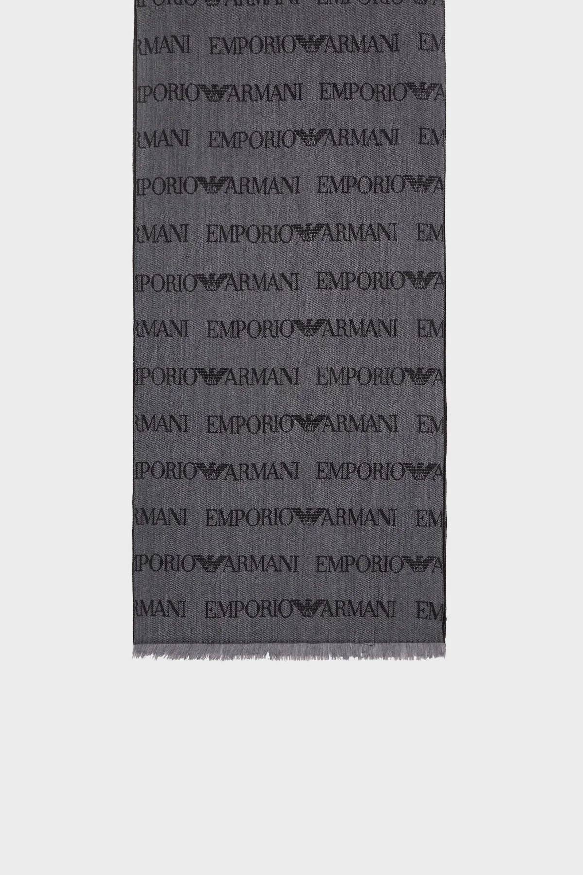 Emporio Armani Logolu 43 x 183 cm % 100 Yün Erkek Şal EM004238 AF21541 F7086 GRİ-SİYAH - 1