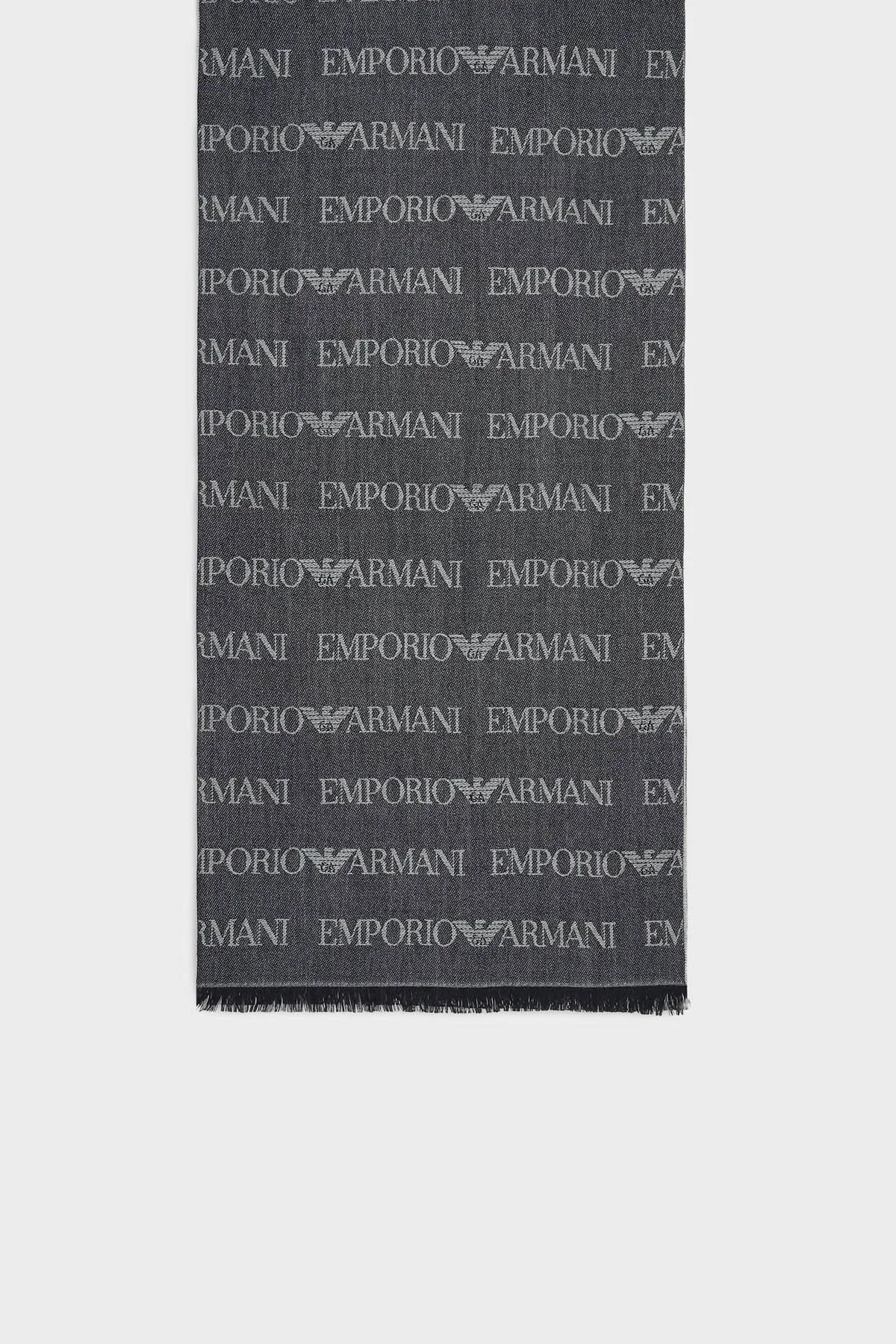 Emporio Armani Logolu 43 x 183 cm % 100 Yün Erkek Şal EM004238 AF21541 FB018 LACİVERT - 1