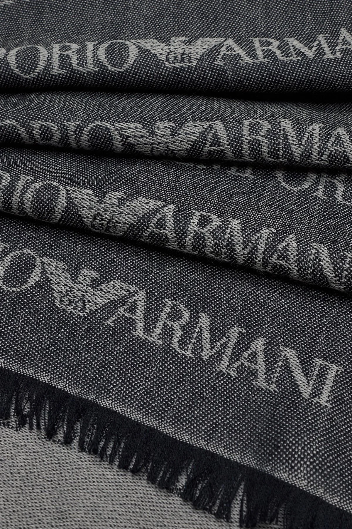 Emporio Armani Logolu 43 x 183 cm % 100 Yün Erkek Şal EM004238 AF21541 FB018 LACİVERT - 3