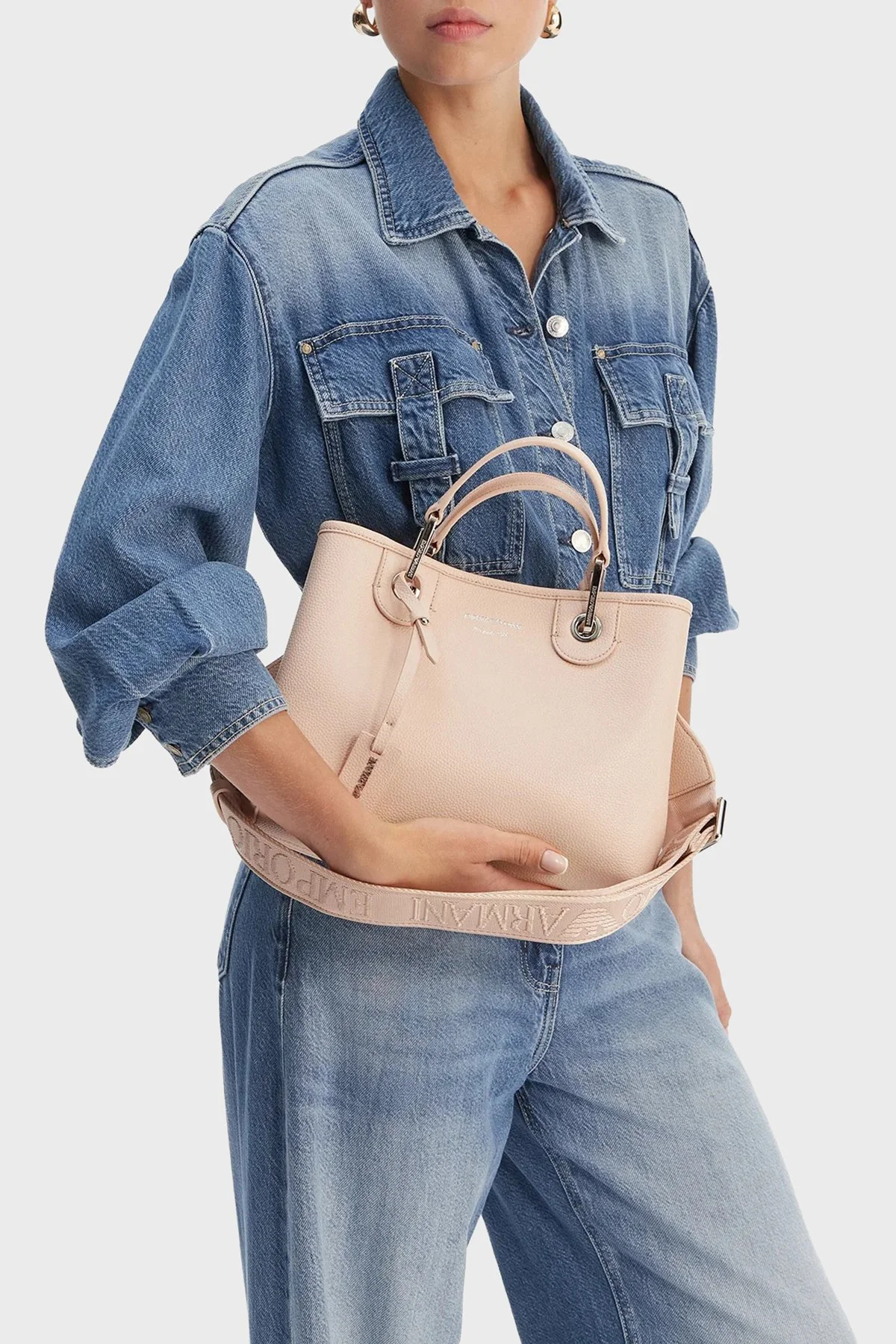 Emporio Armani Logolu Ayarlanabilir ve Çıkarilabilir Askılı Bayan Çanta EW000361 AF12036 M1332 PUDRA - 2