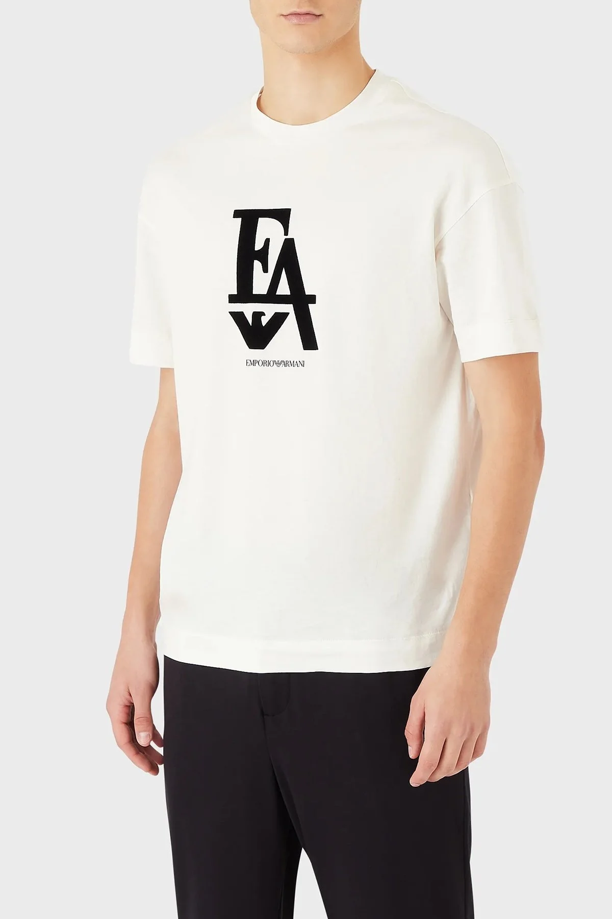 Emporio Armani Logolu Bisiklet Yaka % 100 Pamuk Erkek T Shirt 6L1TG1 1JSAZ 01B6 BEYAZ - 1