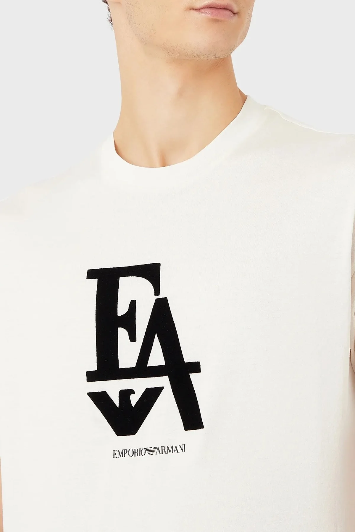 Emporio Armani Logolu Bisiklet Yaka % 100 Pamuk Erkek T Shirt 6L1TG1 1JSAZ 01B6 BEYAZ - 3