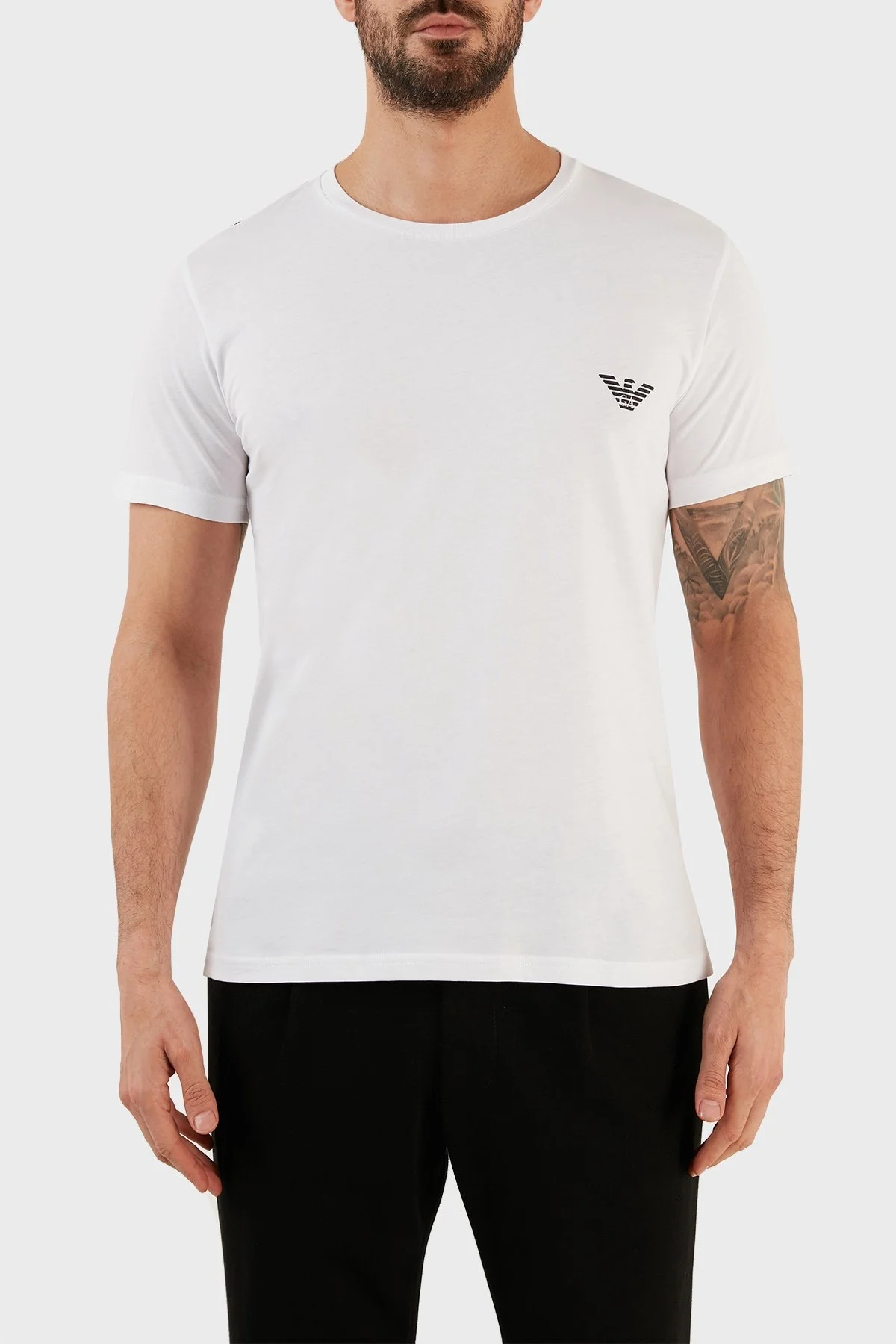 Emporio Armani Logolu Bisiklet Yaka % 100 Pamuk Regular Fit Erkek T Shirt 211818 3R476 10111 BEYAZ - 1