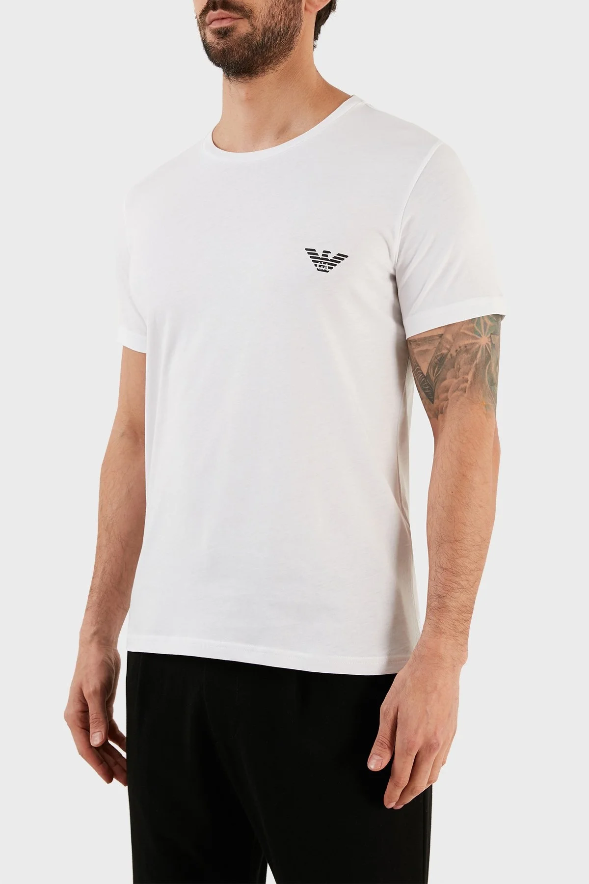 Emporio Armani Logolu Bisiklet Yaka % 100 Pamuk Regular Fit Erkek T Shirt 211818 3R476 10111 BEYAZ - 2