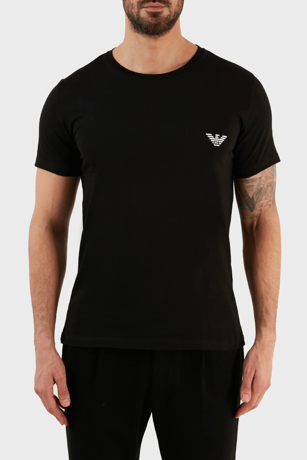Emporio Armani Logolu Bisiklet Yaka % 100 Pamuk Regular Fit Erkek T Shirt 211818 3R476 21821 SİYAH - 1
