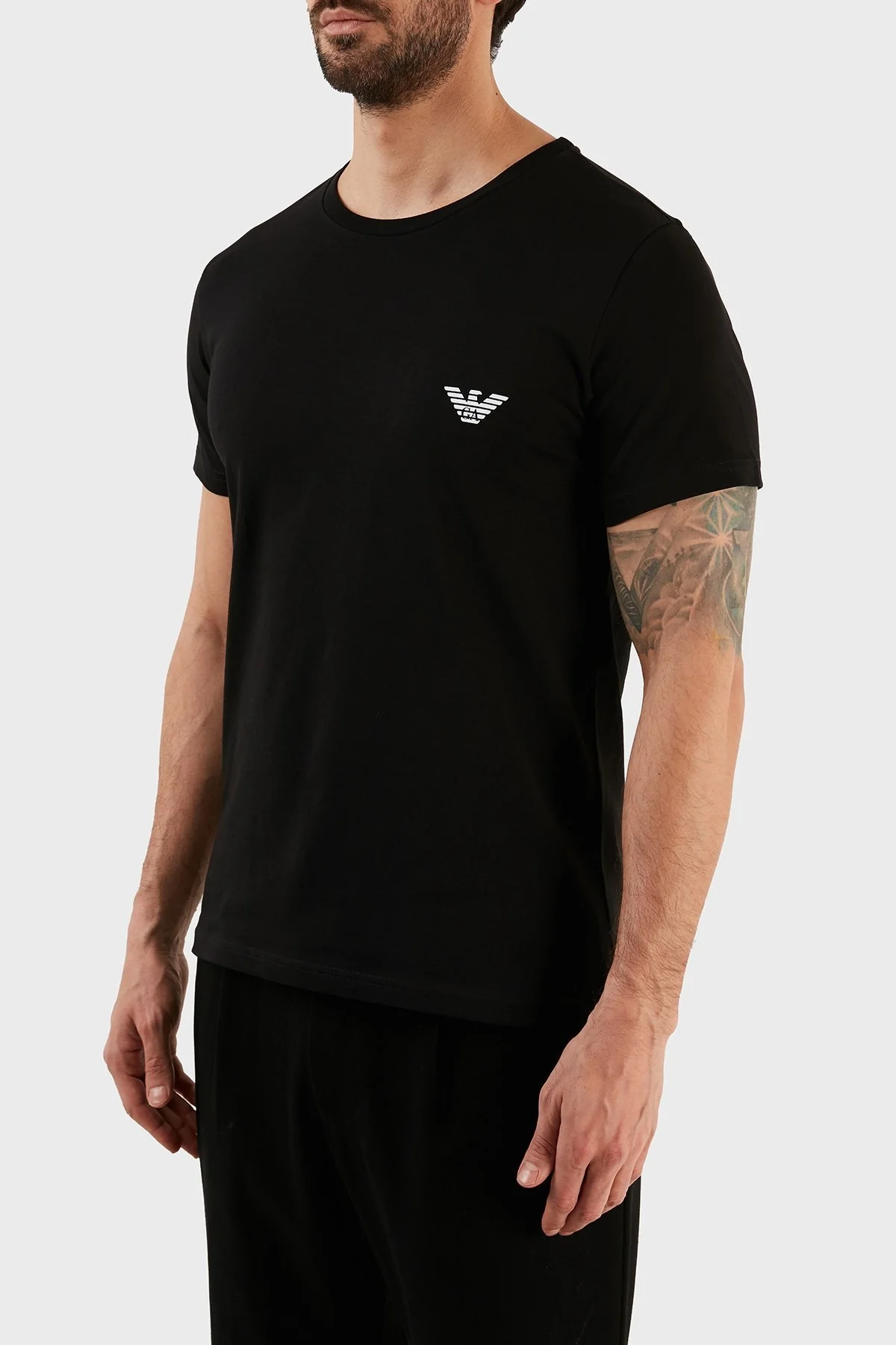 Emporio Armani Logolu Bisiklet Yaka % 100 Pamuk Regular Fit Erkek T Shirt 211818 3R476 21821 SİYAH - 2