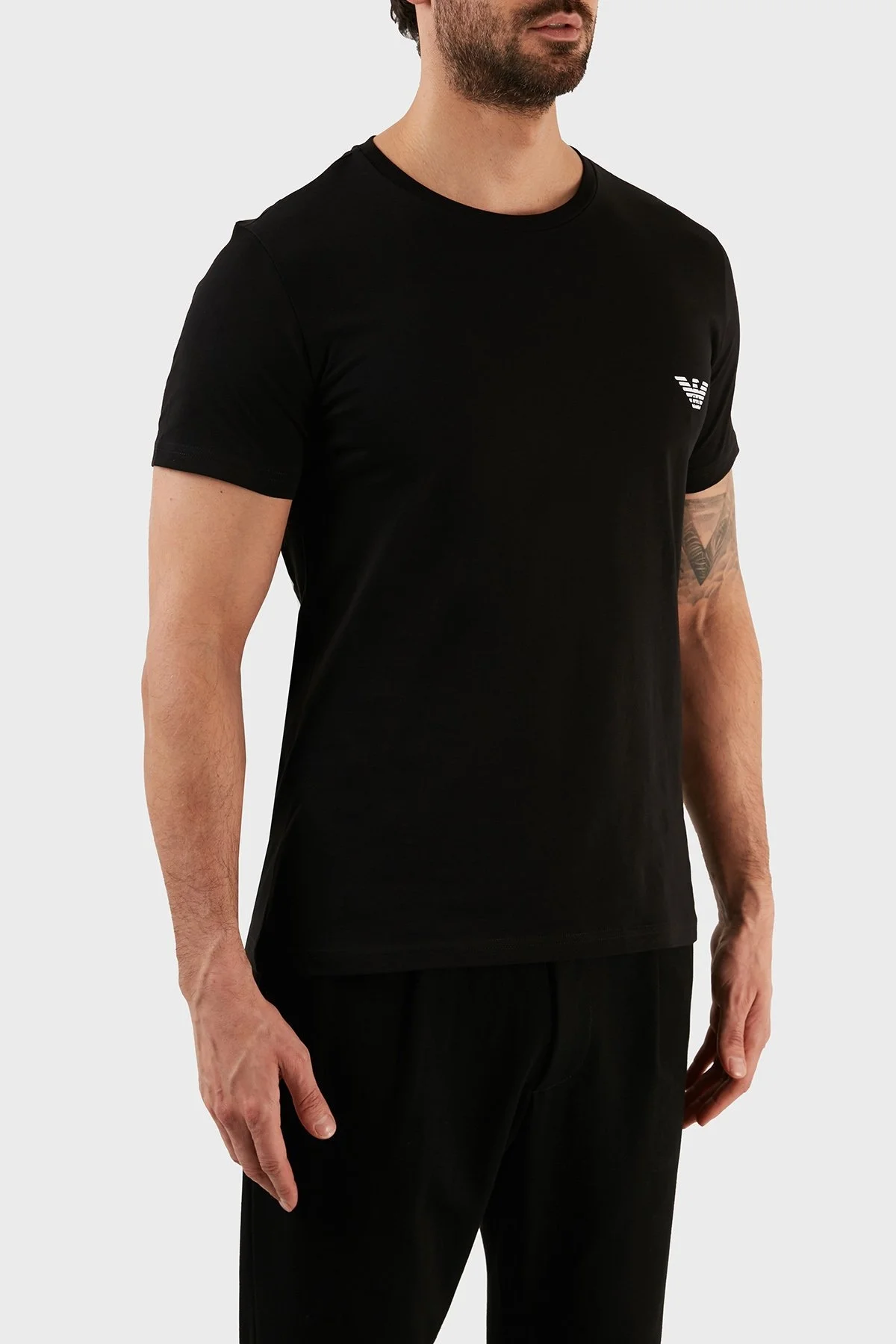 Emporio Armani Logolu Bisiklet Yaka % 100 Pamuk Regular Fit Erkek T Shirt 211818 3R476 21821 SİYAH - 3