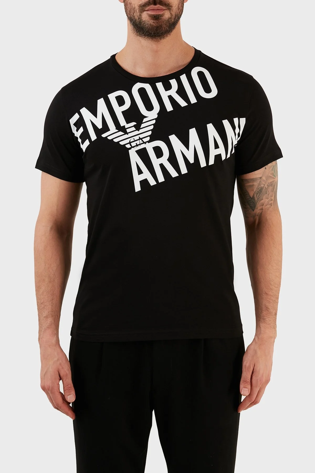 Emporio Armani Logolu Bisiklet Yaka % 100 Pamuk Regular Fit Erkek T Shirt 211818 3R476 21921 SİYAH - 1