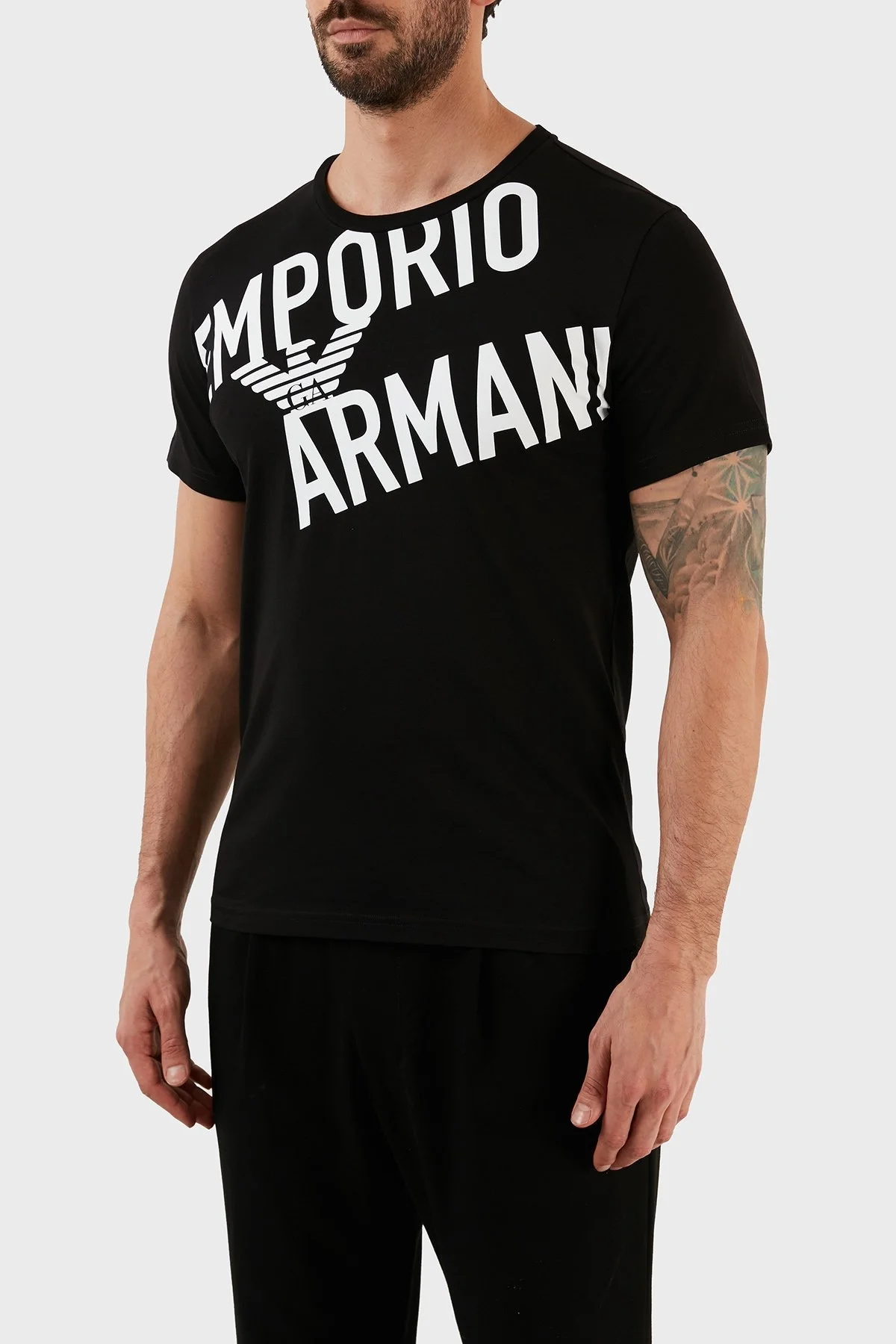 Emporio Armani Logolu Bisiklet Yaka % 100 Pamuk Regular Fit Erkek T Shirt 211818 3R476 21921 SİYAH - 2