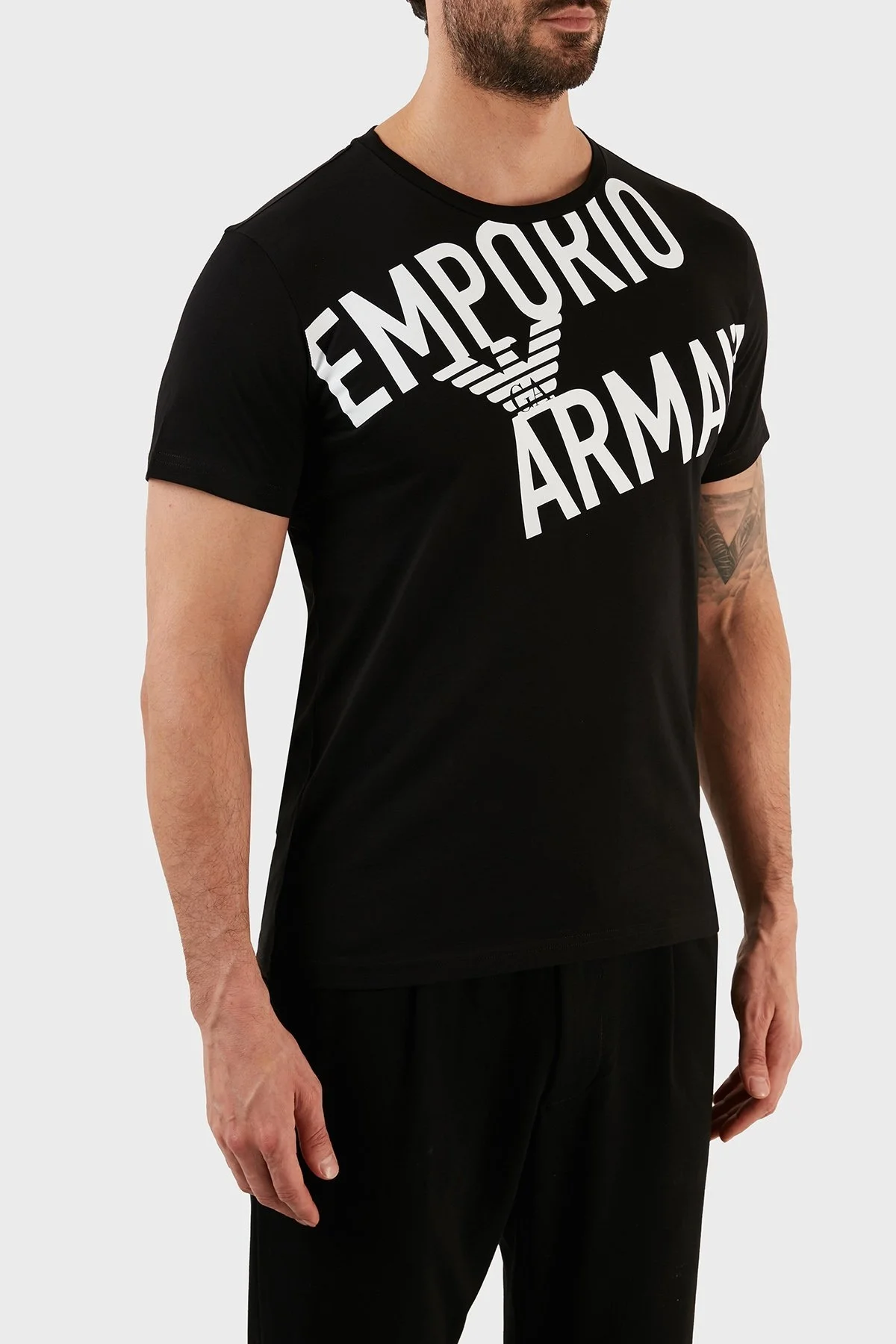 Emporio Armani Logolu Bisiklet Yaka % 100 Pamuk Regular Fit Erkek T Shirt 211818 3R476 21921 SİYAH - 6