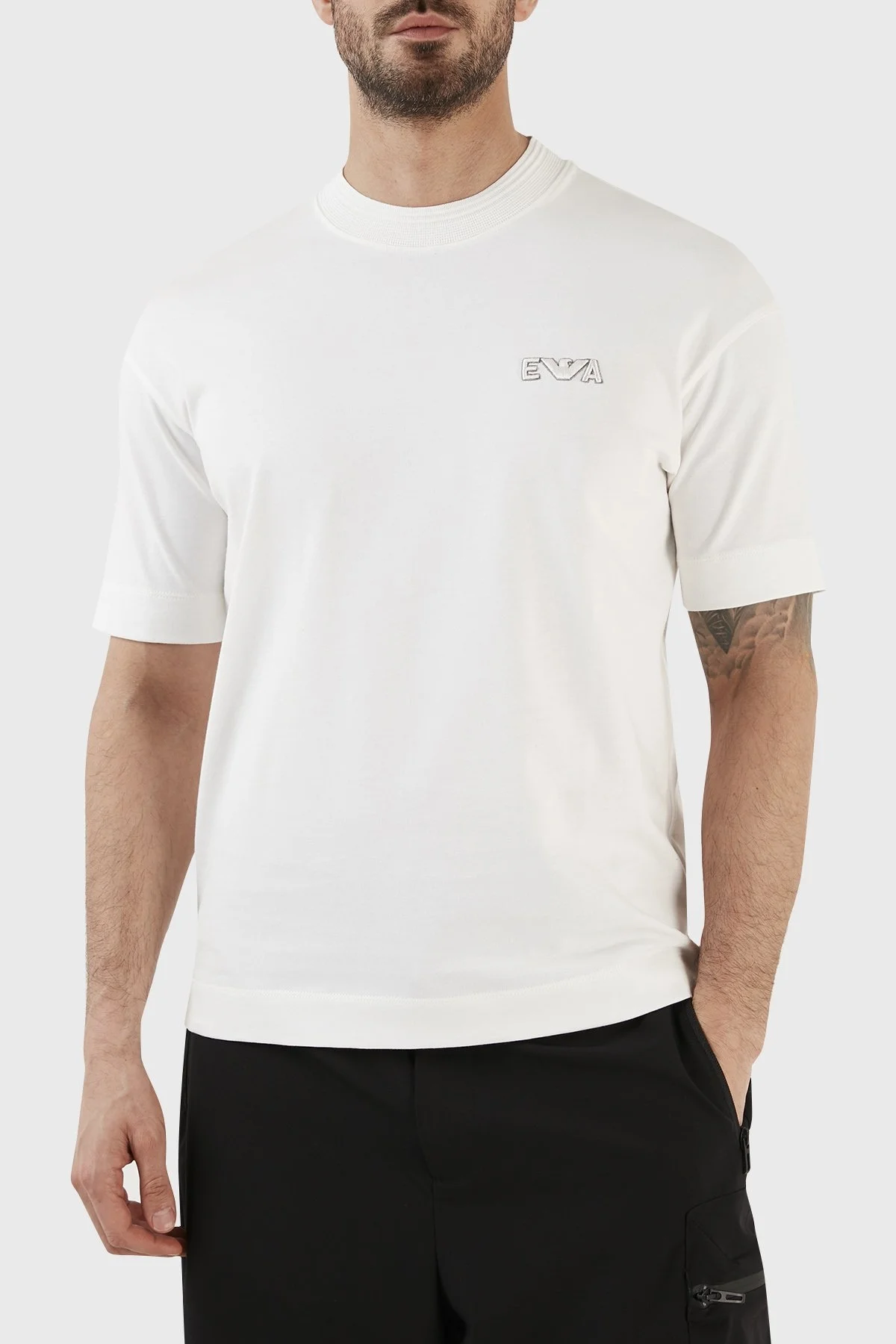 Emporio Armani Logolu Bisiklet Yaka % 100 Pamuk Regular Fit Erkek T Shirt 3R1TT5 1JWZZ 0101 BEYAZ - 1