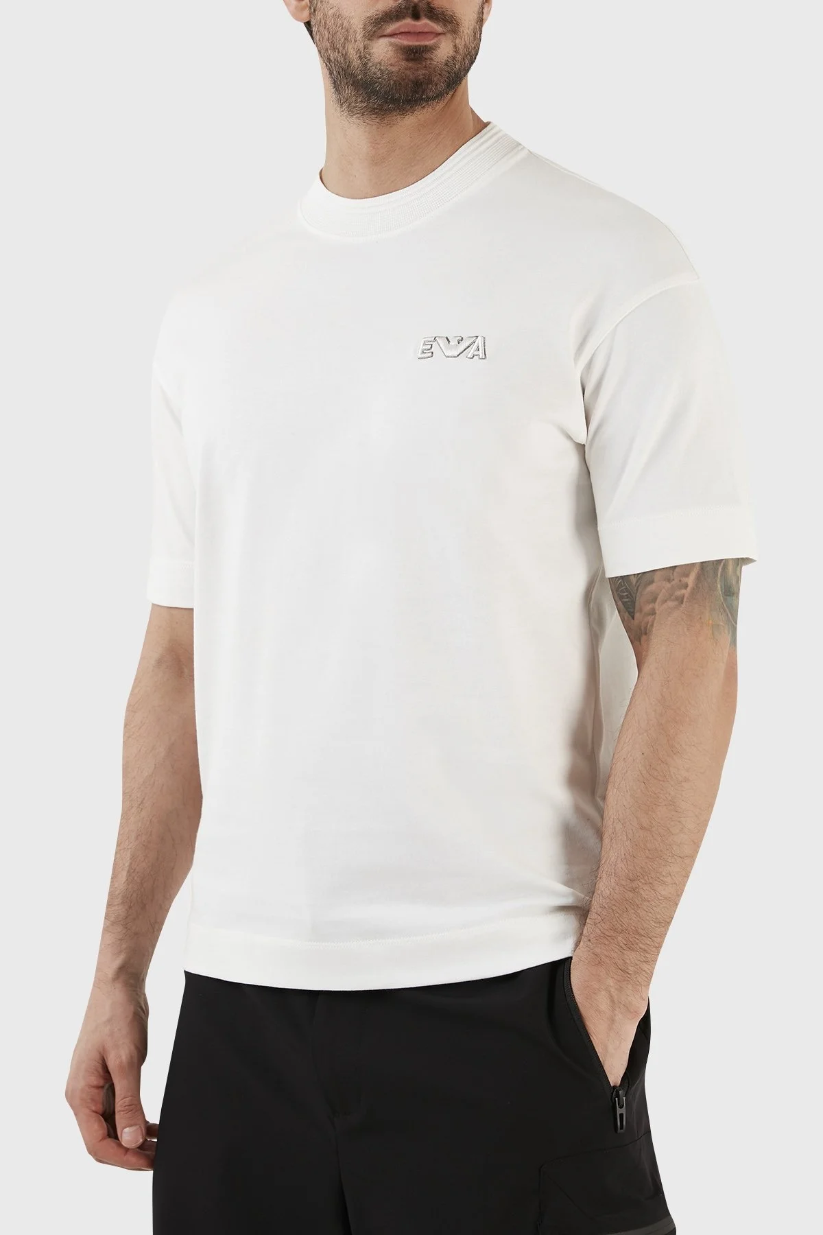 Emporio Armani Logolu Bisiklet Yaka % 100 Pamuk Regular Fit Erkek T Shirt 3R1TT5 1JWZZ 0101 BEYAZ - 2