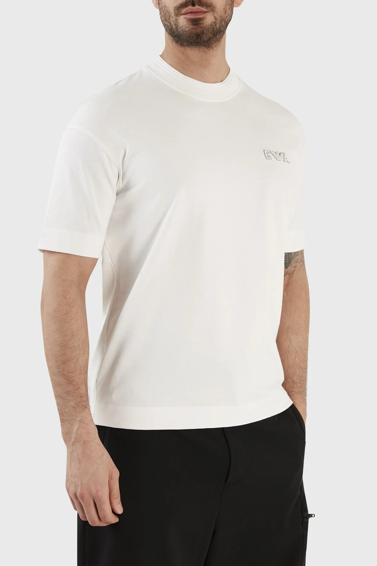 Emporio Armani Logolu Bisiklet Yaka % 100 Pamuk Regular Fit Erkek T Shirt 3R1TT5 1JWZZ 0101 BEYAZ - 3