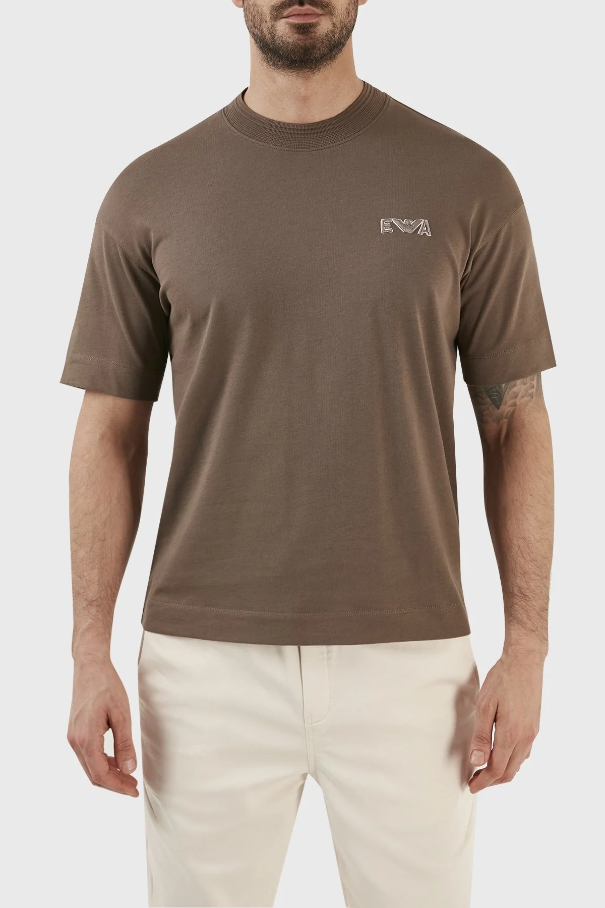 Emporio Armani Logolu Bisiklet Yaka % 100 Pamuk Regular Fit Erkek T Shirt 3R1TT5 1JWZZ 0440 TOPRAK - 1