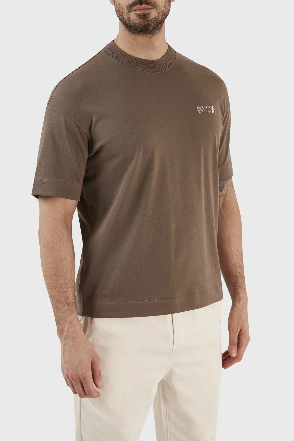 Emporio Armani Logolu Bisiklet Yaka % 100 Pamuk Regular Fit Erkek T Shirt 3R1TT5 1JWZZ 0440 TOPRAK - 2