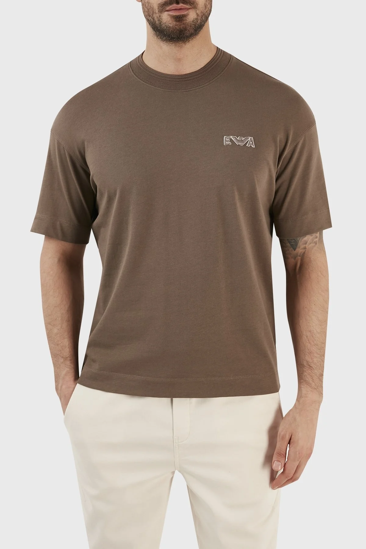 Emporio Armani Logolu Bisiklet Yaka % 100 Pamuk Regular Fit Erkek T Shirt 3R1TT5 1JWZZ 0440 TOPRAK - 3