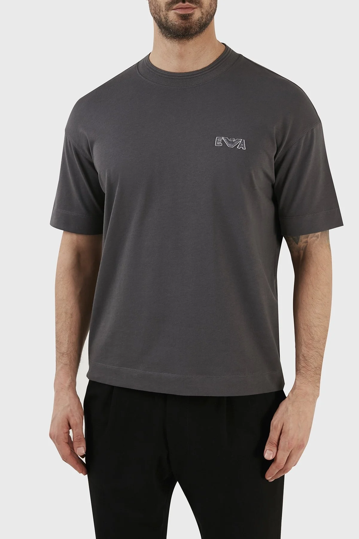 Emporio Armani Logolu Bisiklet Yaka % 100 Pamuk Regular Fit Erkek T Shirt 3R1TT5 1JWZZ 0651 GRİ - 2