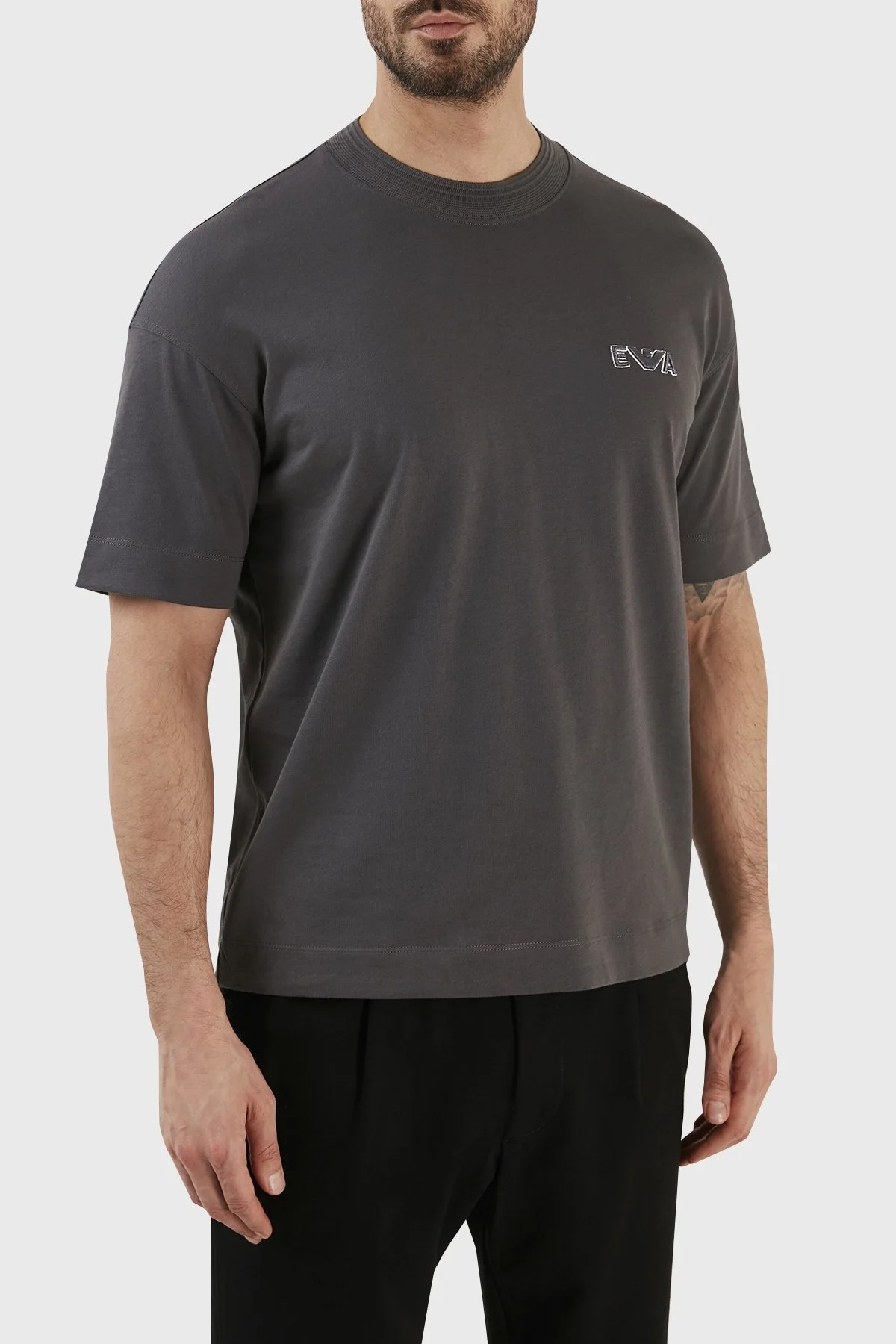 Emporio Armani Logolu Bisiklet Yaka % 100 Pamuk Regular Fit Erkek T Shirt 3R1TT5 1JWZZ 0651 GRİ - 3