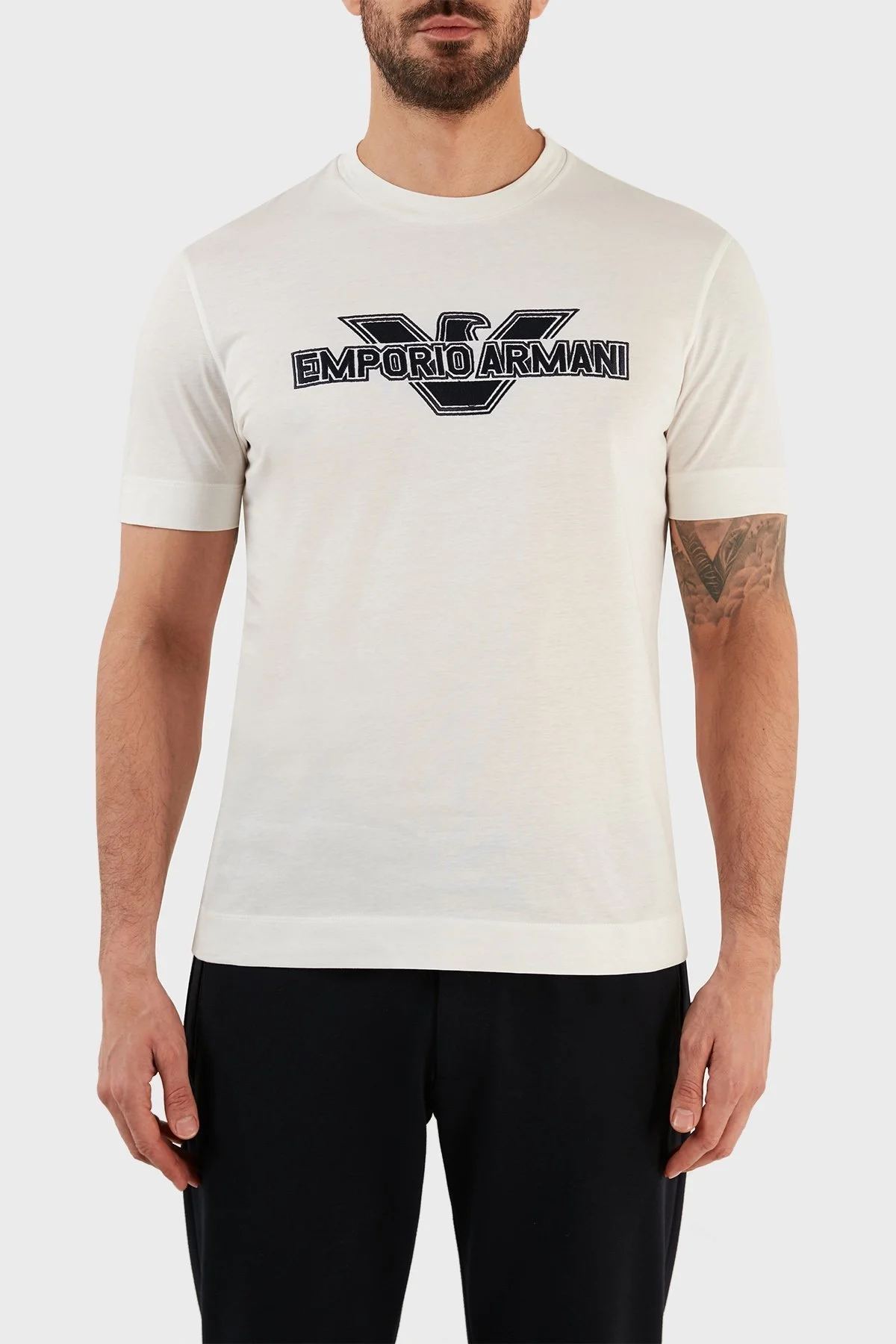 Emporio Armani Logolu Bisiklet Yaka % 100 Pamuk Regular Fit Erkek T Shirt 3R1TU8 1JSAZ 0101 BEYAZ - 1
