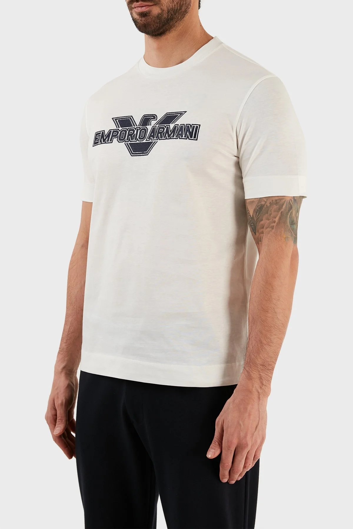 Emporio Armani Logolu Bisiklet Yaka % 100 Pamuk Regular Fit Erkek T Shirt 3R1TU8 1JSAZ 0101 BEYAZ - 2