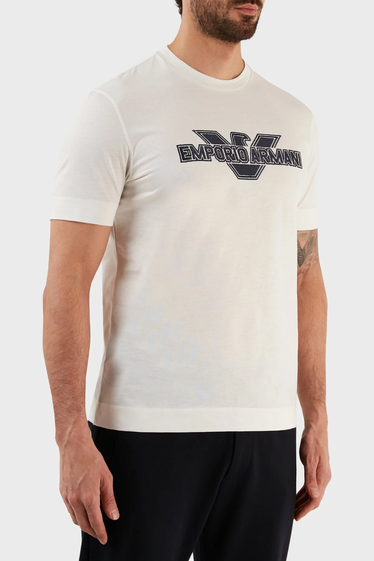 Emporio Armani Logolu Bisiklet Yaka % 100 Pamuk Regular Fit Erkek T Shirt 3R1TU8 1JSAZ 0101 BEYAZ - 3