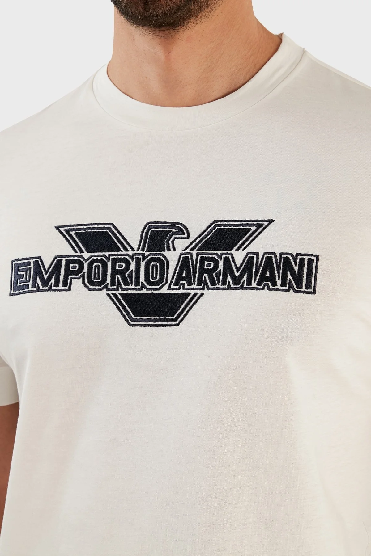 Emporio Armani Logolu Bisiklet Yaka % 100 Pamuk Regular Fit Erkek T Shirt 3R1TU8 1JSAZ 0101 BEYAZ - 4