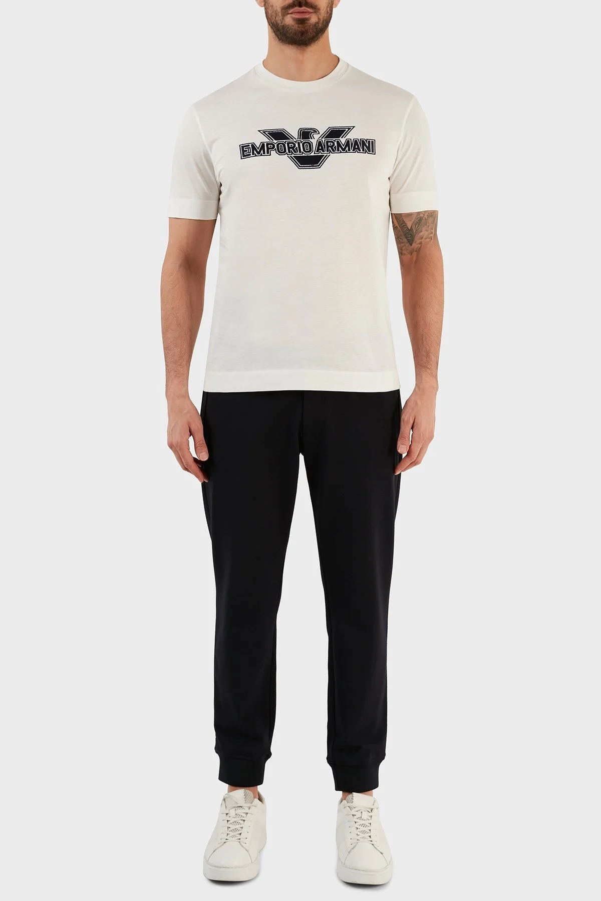 Emporio Armani Logolu Bisiklet Yaka % 100 Pamuk Regular Fit Erkek T Shirt 3R1TU8 1JSAZ 0101 BEYAZ - 6