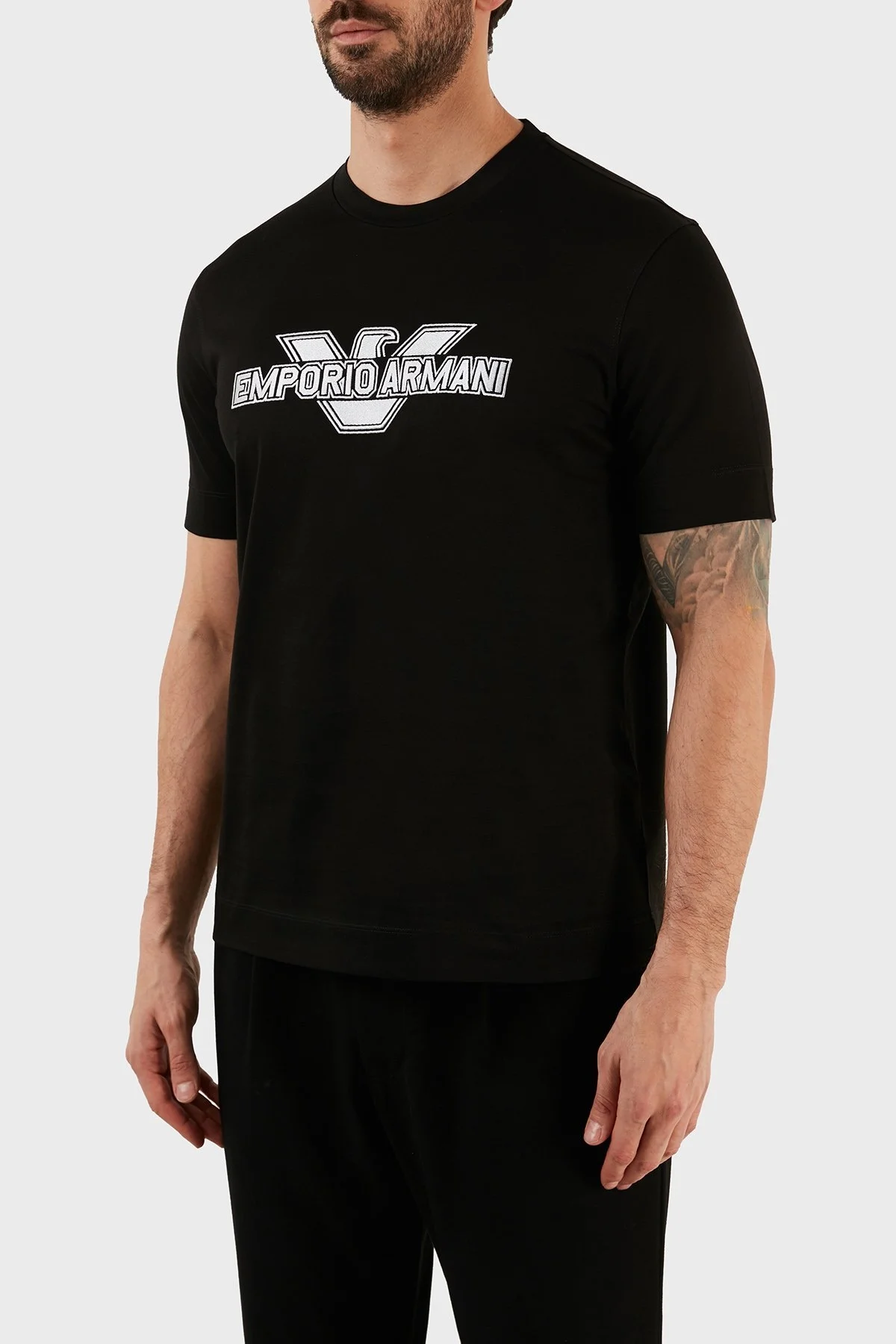 Emporio Armani Logolu Bisiklet Yaka % 100 Pamuk Regular Fit Erkek T Shirt 3R1TU8 1JSAZ 0999 SİYAH - 2