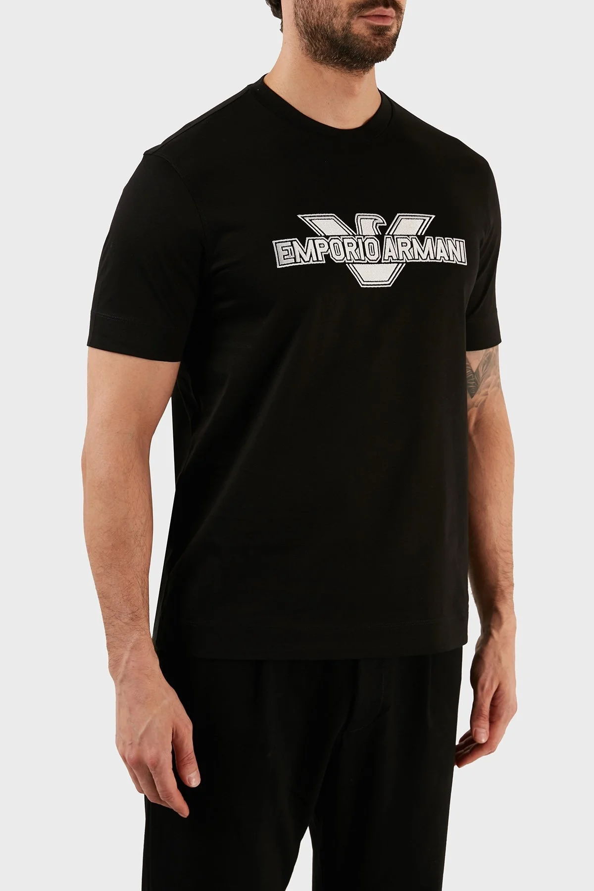 Emporio Armani Logolu Bisiklet Yaka % 100 Pamuk Regular Fit Erkek T Shirt 3R1TU8 1JSAZ 0999 SİYAH - 3