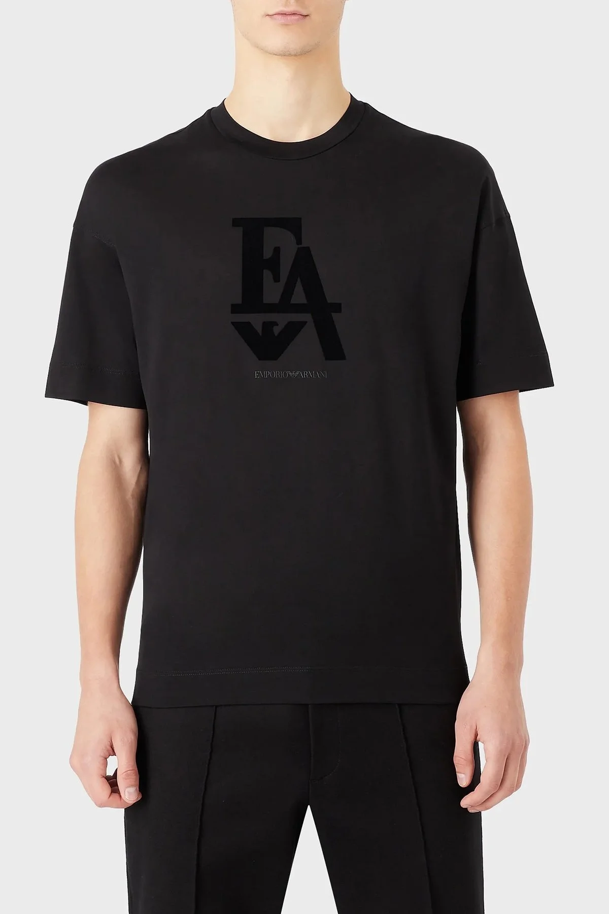Emporio Armani Logolu Bisiklet Yaka % 100 Pamuk Regular Fit Erkek T Shirt 6L1TG1 1JSAZ 0033 SİYAH - 1