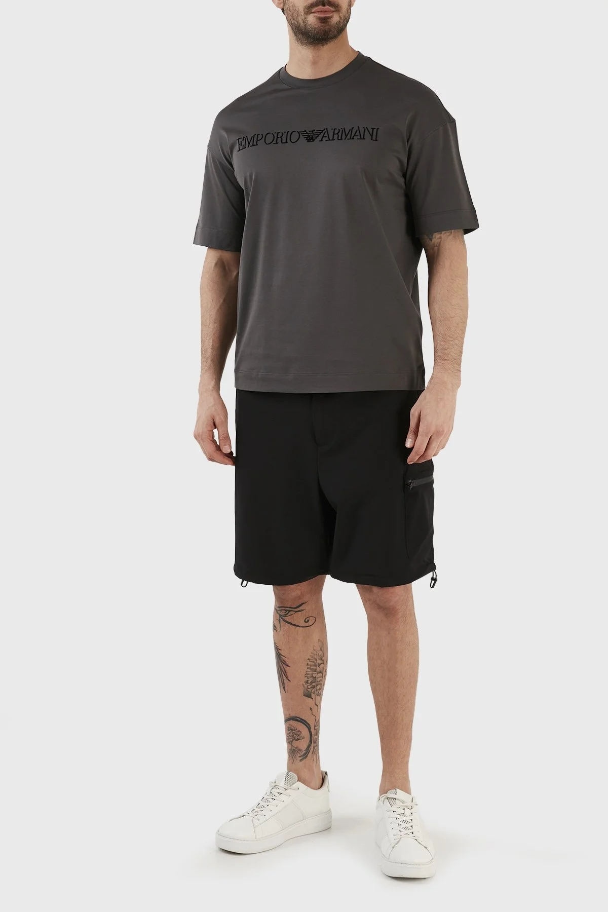 Emporio Armani Logolu Bisiklet Yaka % 100 Pamuk Regular Fit Erkek T Shirt 6L1TG1 1JSAZ 06A8 GRİ - 4