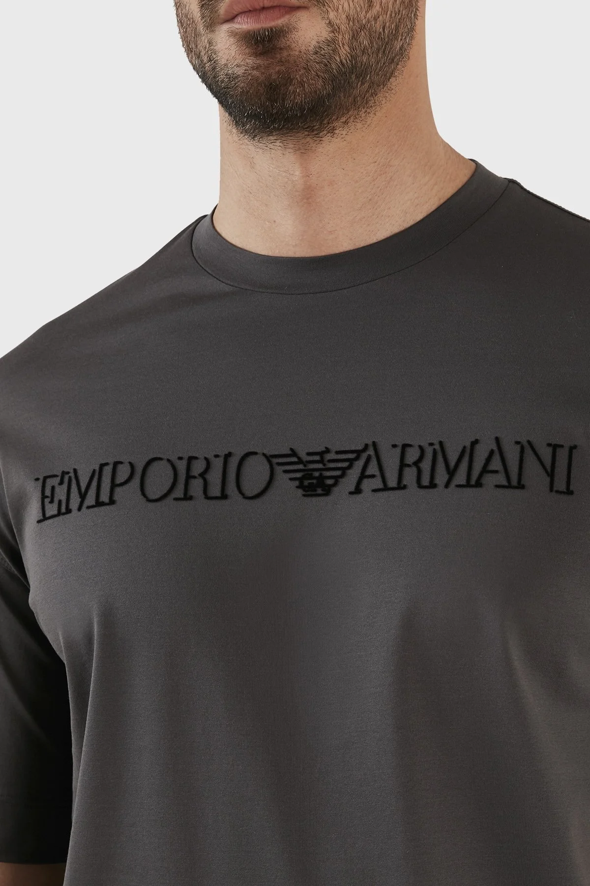 Emporio Armani Logolu Bisiklet Yaka % 100 Pamuk Regular Fit Erkek T Shirt 6L1TG1 1JSAZ 06A8 GRİ - 6