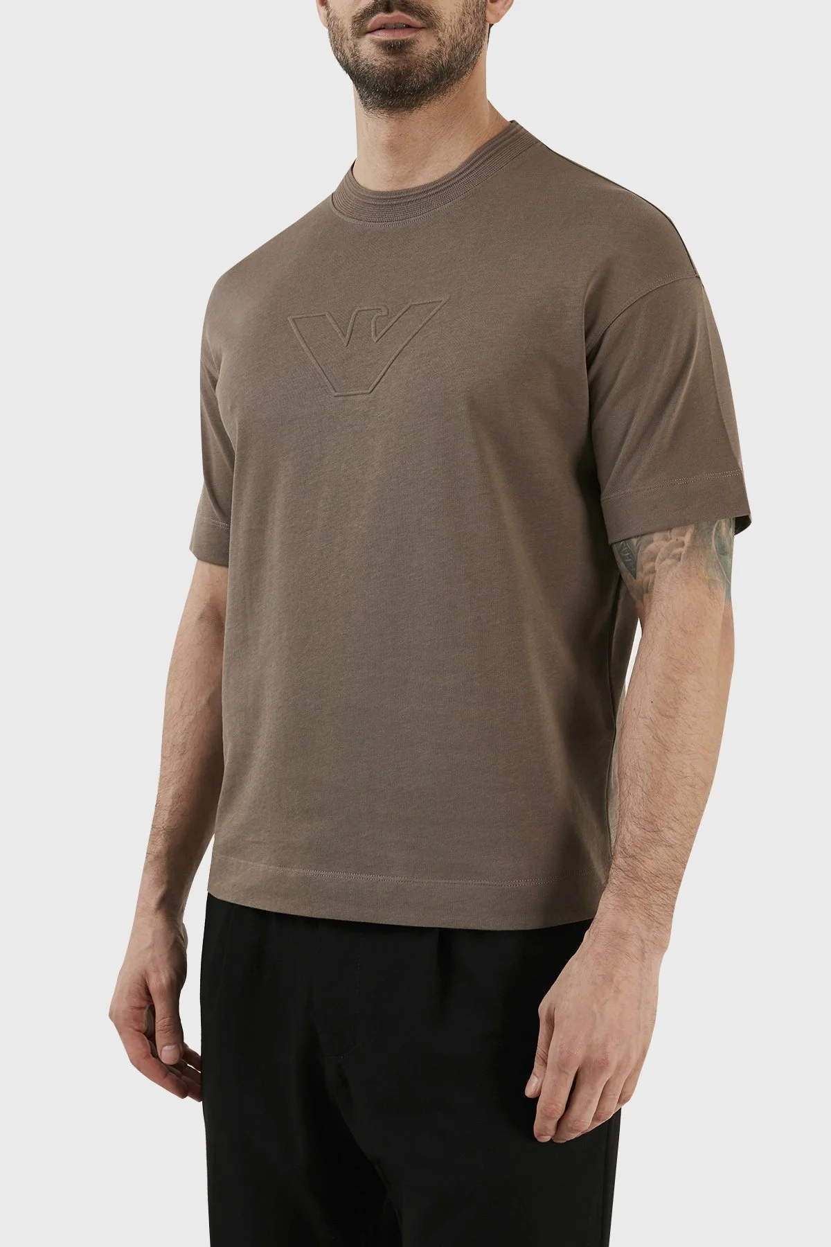 Emporio Armani Logolu Bisiklet Yaka % 100 Pamuk Relaxed Fit Erkek T Shirt 3R1TU0 1JWZZ 0484 KAHVE - 2