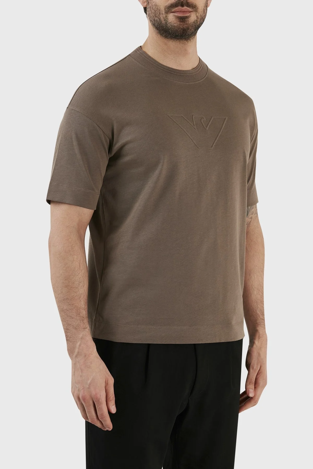 Emporio Armani Logolu Bisiklet Yaka % 100 Pamuk Relaxed Fit Erkek T Shirt 3R1TU0 1JWZZ 0484 KAHVE - 3