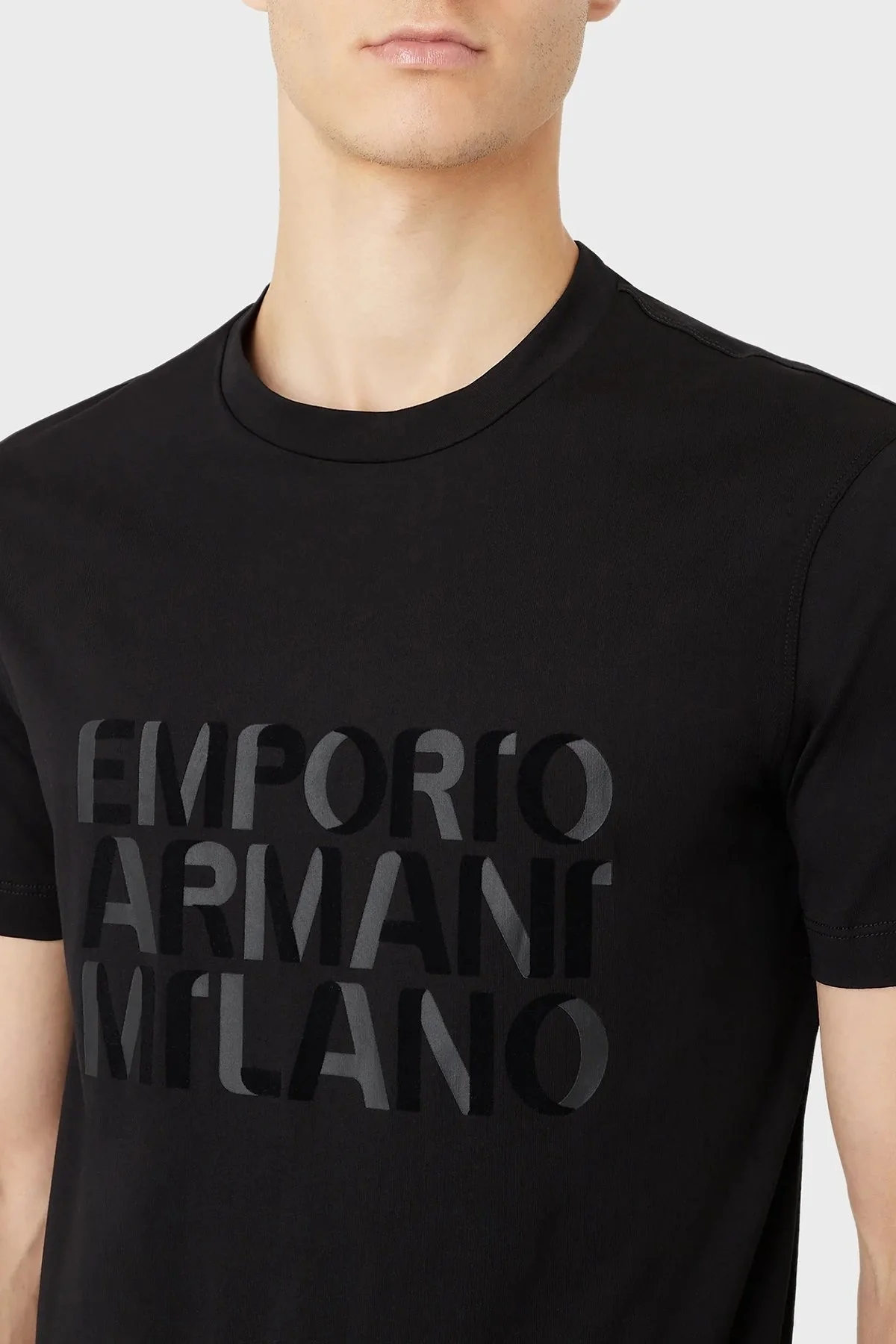 Emporio Armani Logolu Bisiklet Yaka % 100 Pamuk Slim Fit Erkek T Shirt 6L1TS9 1JPZZ 0999 SİYAH - 3