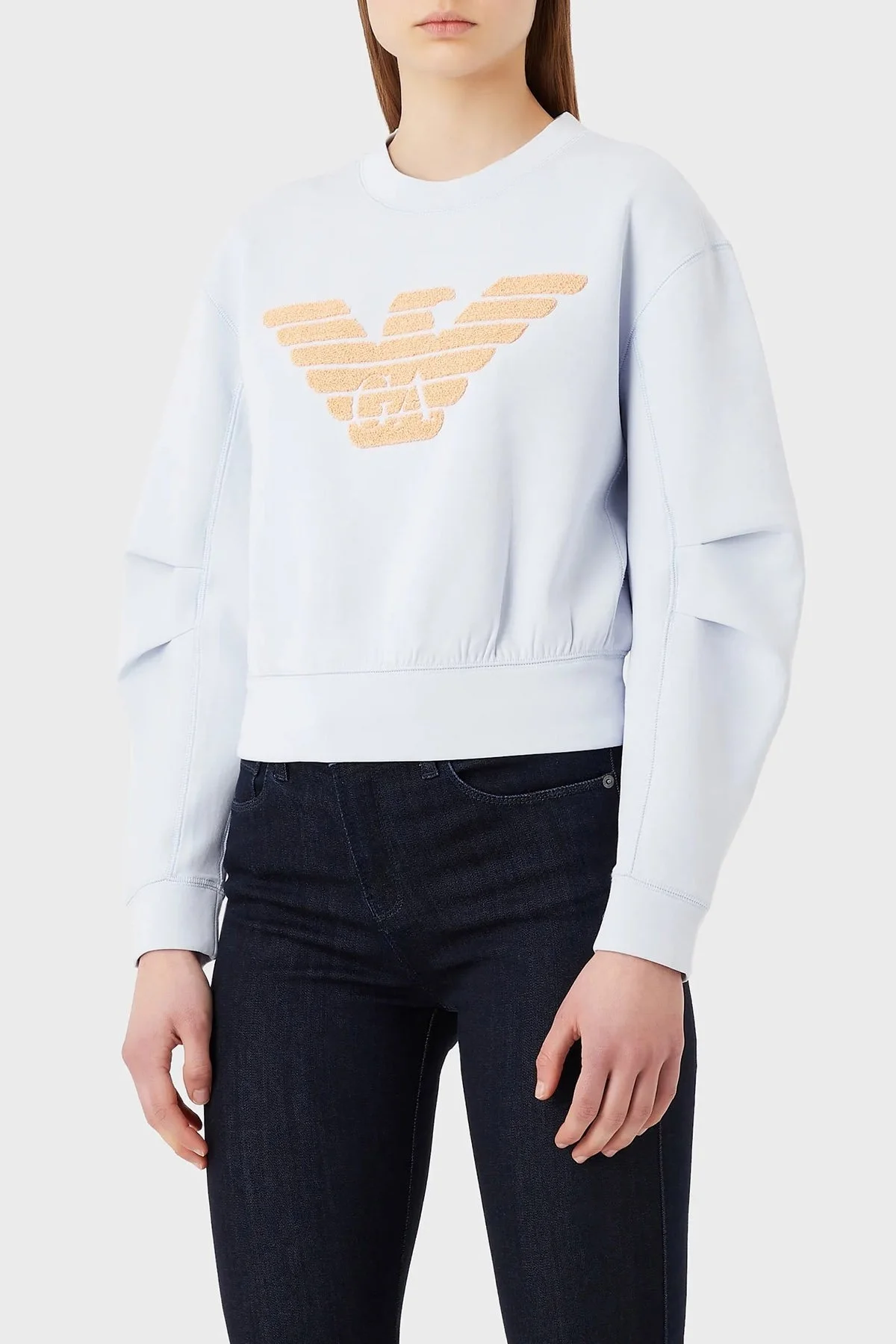 Emporio Armani Logolu Bisiklet Yaka Pamuklu Regular Fit Bayan Sweat 3R2M6E 1JHSZ 0703 MAVİ - 1