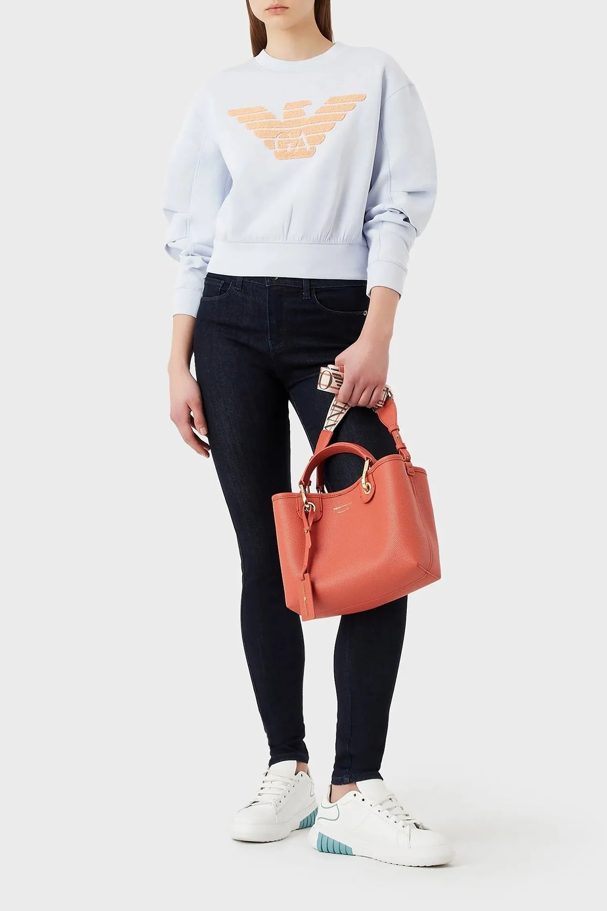 Emporio Armani Logolu Bisiklet Yaka Pamuklu Regular Fit Bayan Sweat 3R2M6E 1JHSZ 0703 MAVİ - 4