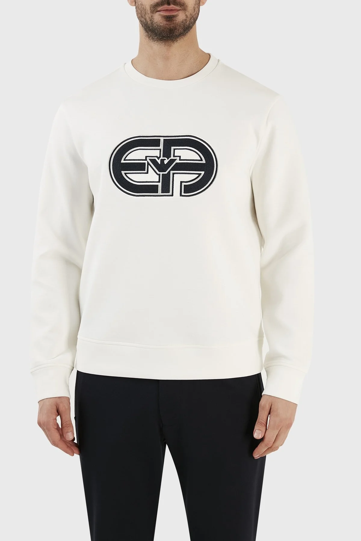 Emporio Armani Logolu Bisiklet Yaka Pamuklu Regular Fit Erkek Sweat 3R1MDB 1JHSZ 0128 EKRU - 1