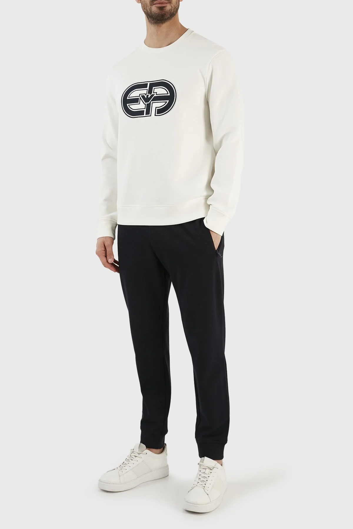 Emporio Armani Logolu Bisiklet Yaka Pamuklu Regular Fit Erkek Sweat 3R1MDB 1JHSZ 0128 EKRU - 3