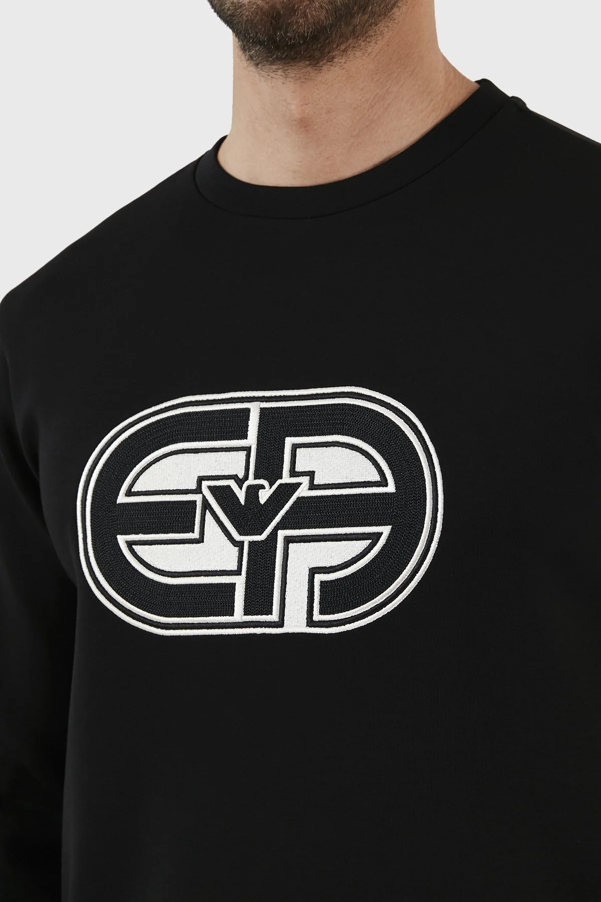 Emporio Armani Logolu Bisiklet Yaka Pamuklu Regular Fit Erkek Sweat 3R1MDB 1JHSZ 0999 SİYAH - 4