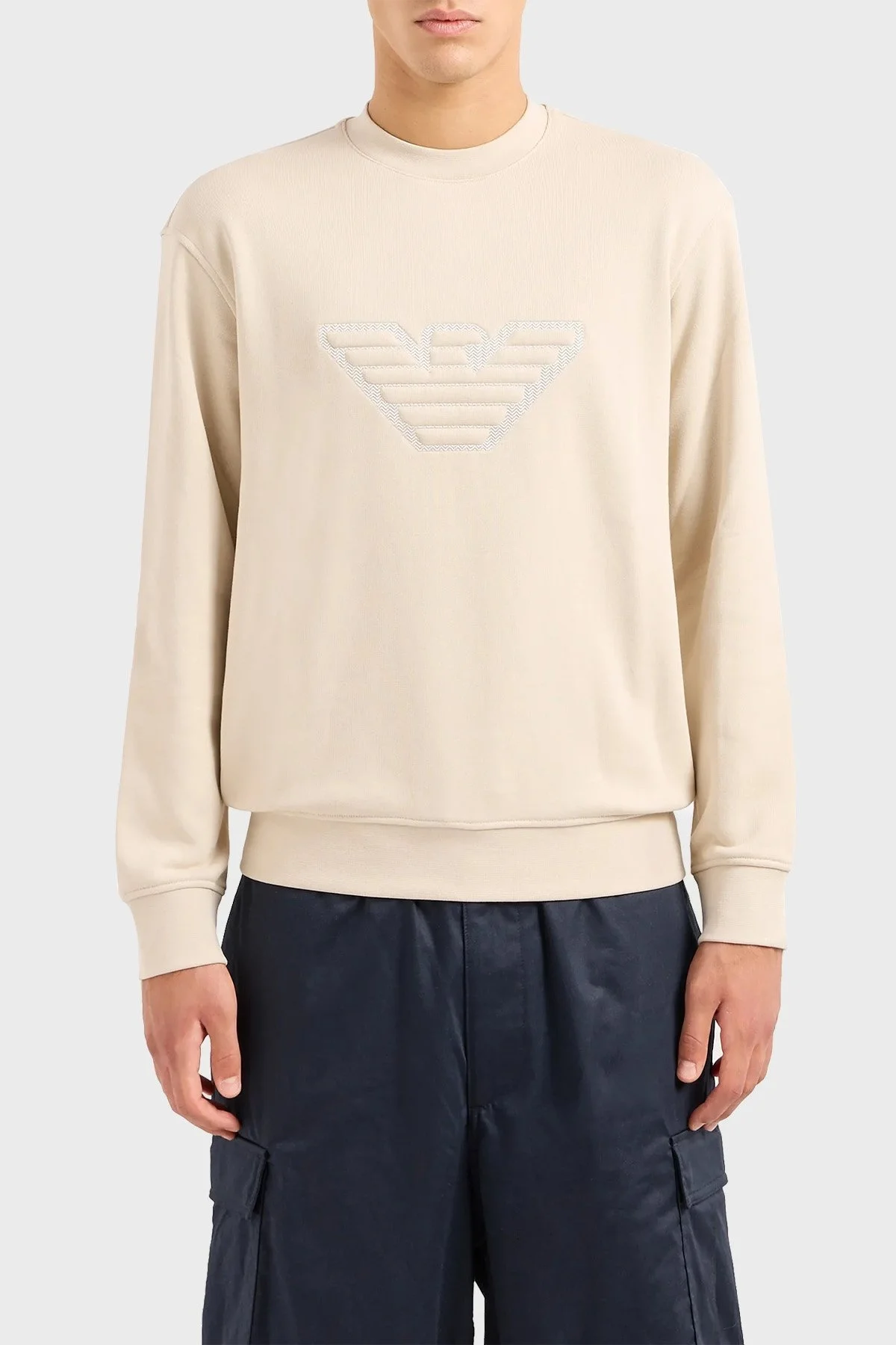 Emporio Armani Logolu Bisiklet Yaka Pamuklu Regular Fit Erkek Sweat 6R1MG5 1JWPZ 01L7 BEJ - 1