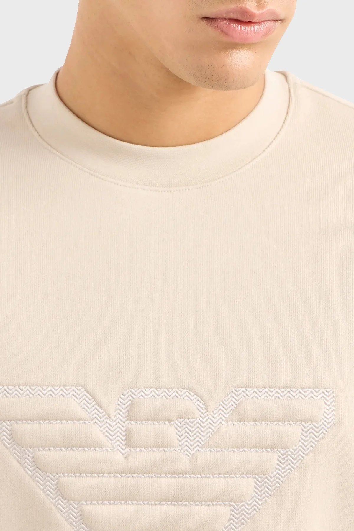 Emporio Armani Logolu Bisiklet Yaka Pamuklu Regular Fit Erkek Sweat 6R1MG5 1JWPZ 01L7 BEJ - 3