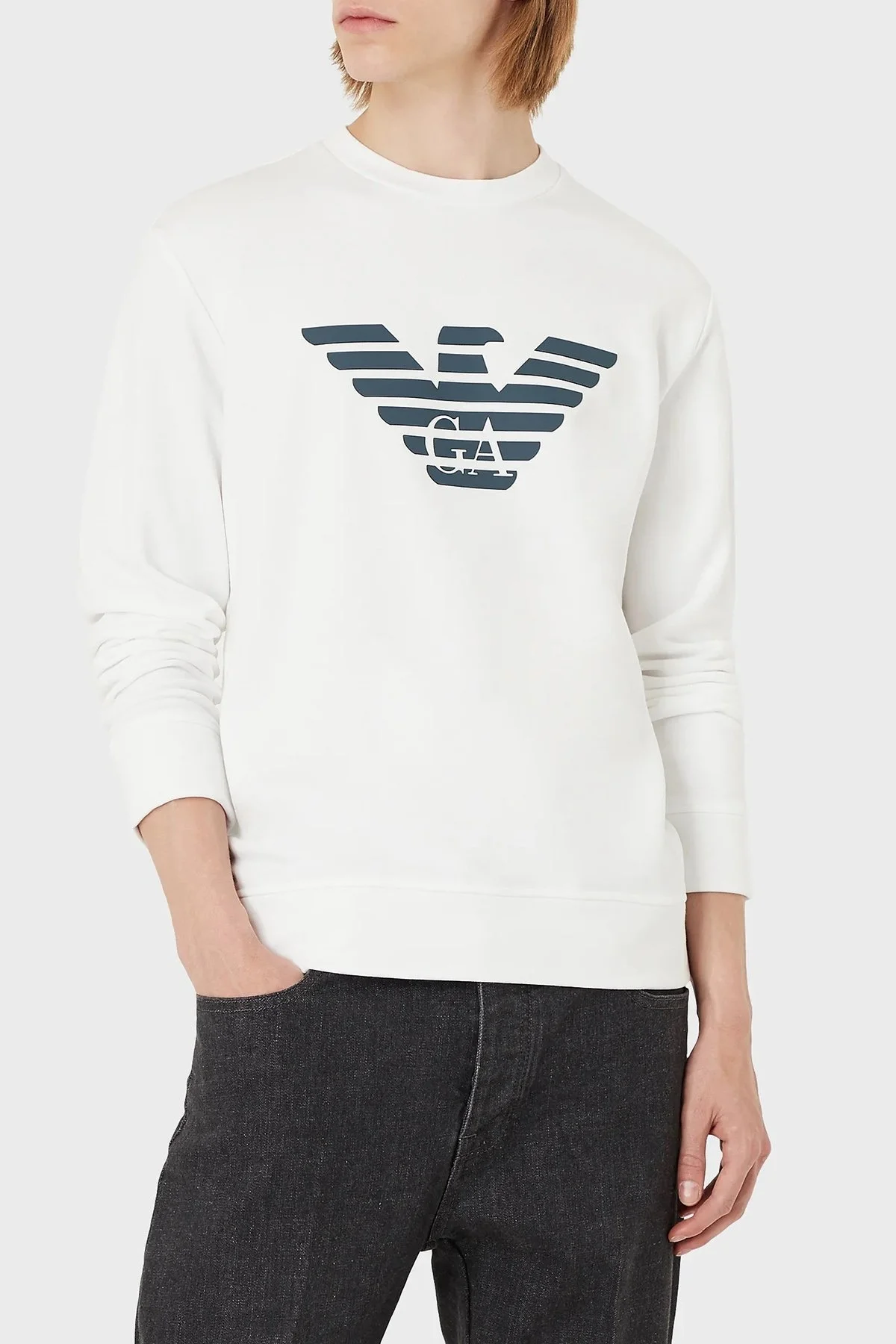 Emporio Armani Logolu Bisiklet Yaka Pamuklu Regular Fit Erkek Sweat 8N1MR6 1JRIZ F108 BEYAZ - 1