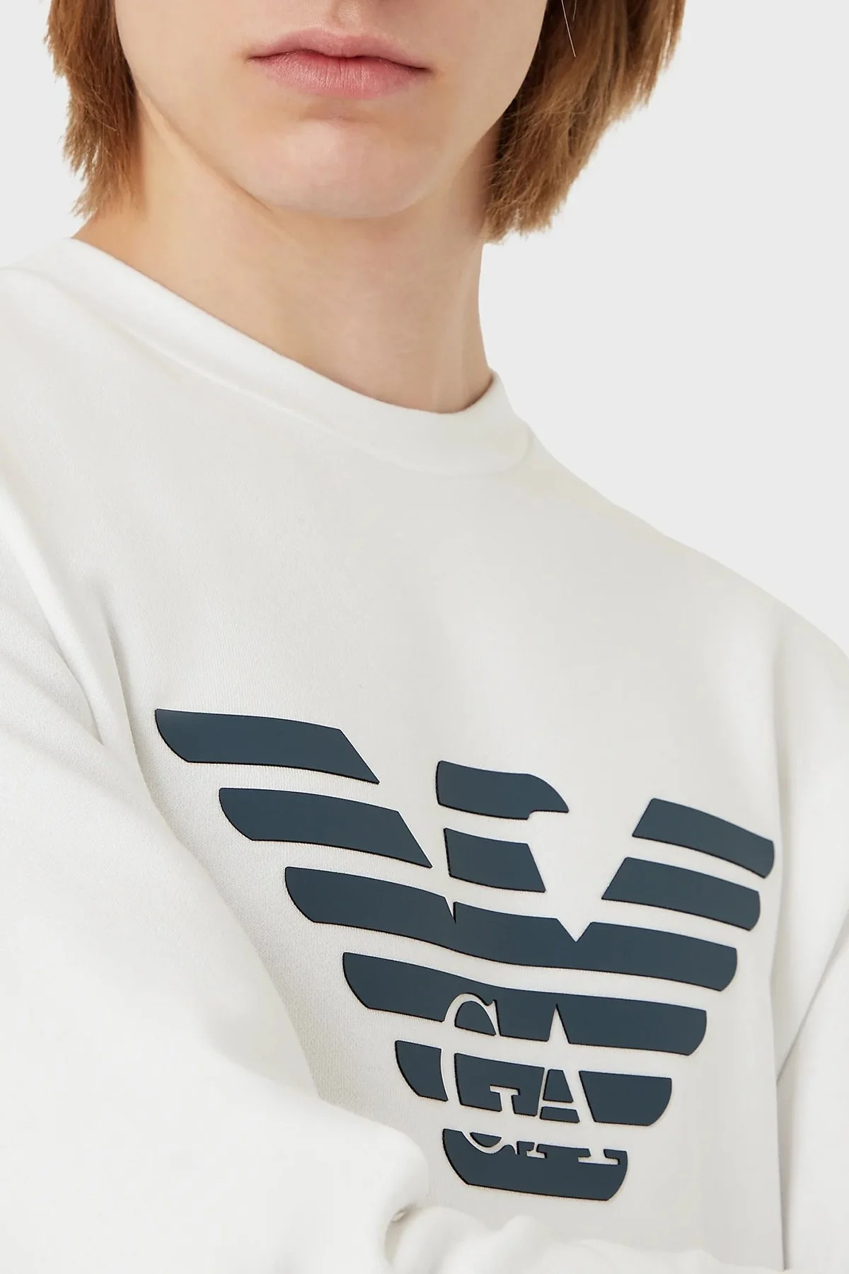 Emporio Armani Logolu Bisiklet Yaka Pamuklu Regular Fit Erkek Sweat 8N1MR6 1JRIZ F108 BEYAZ - 3